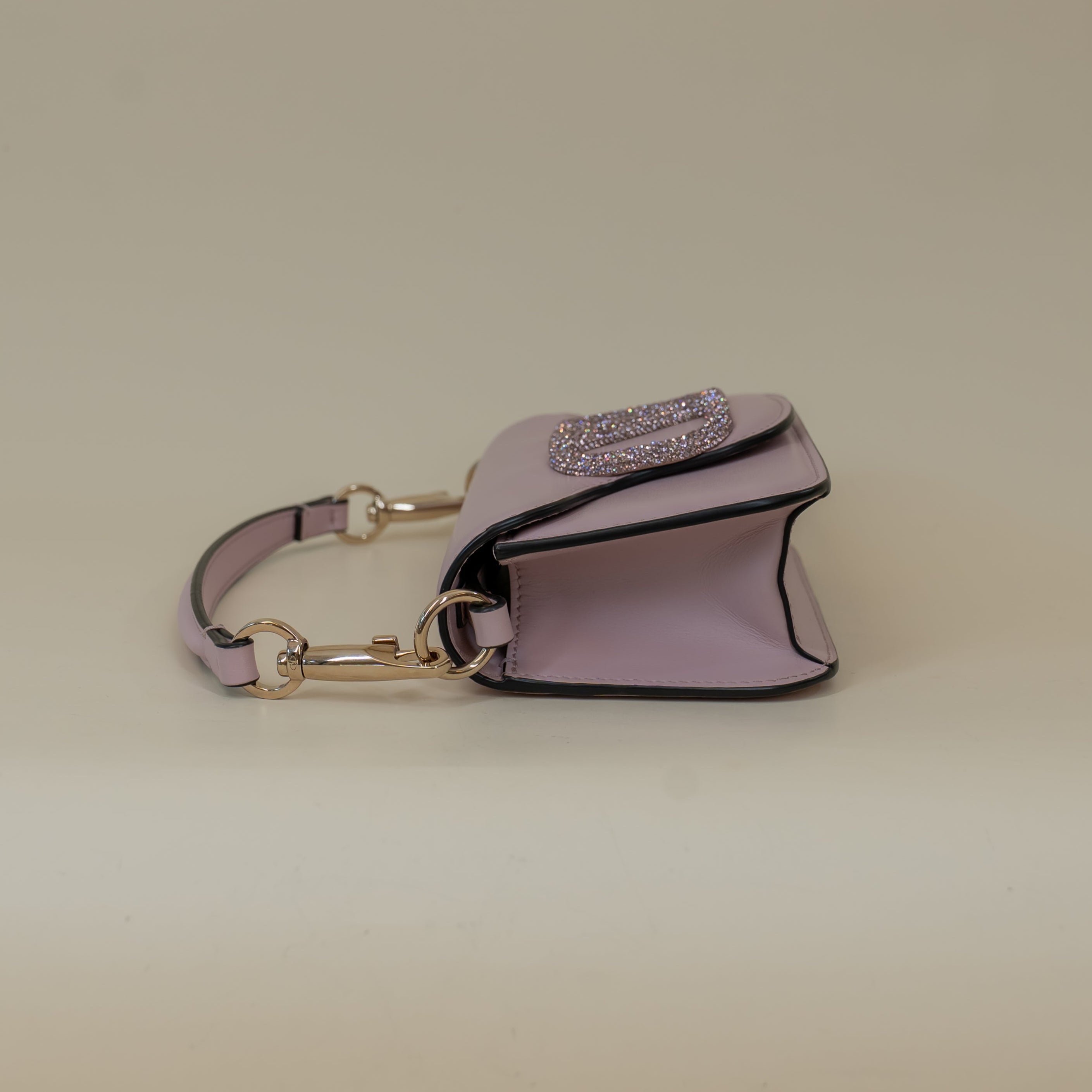 PRE-OWNED Calfskin Crystal Vlogo Small Loco Shoulder Bag Rose Cannelle