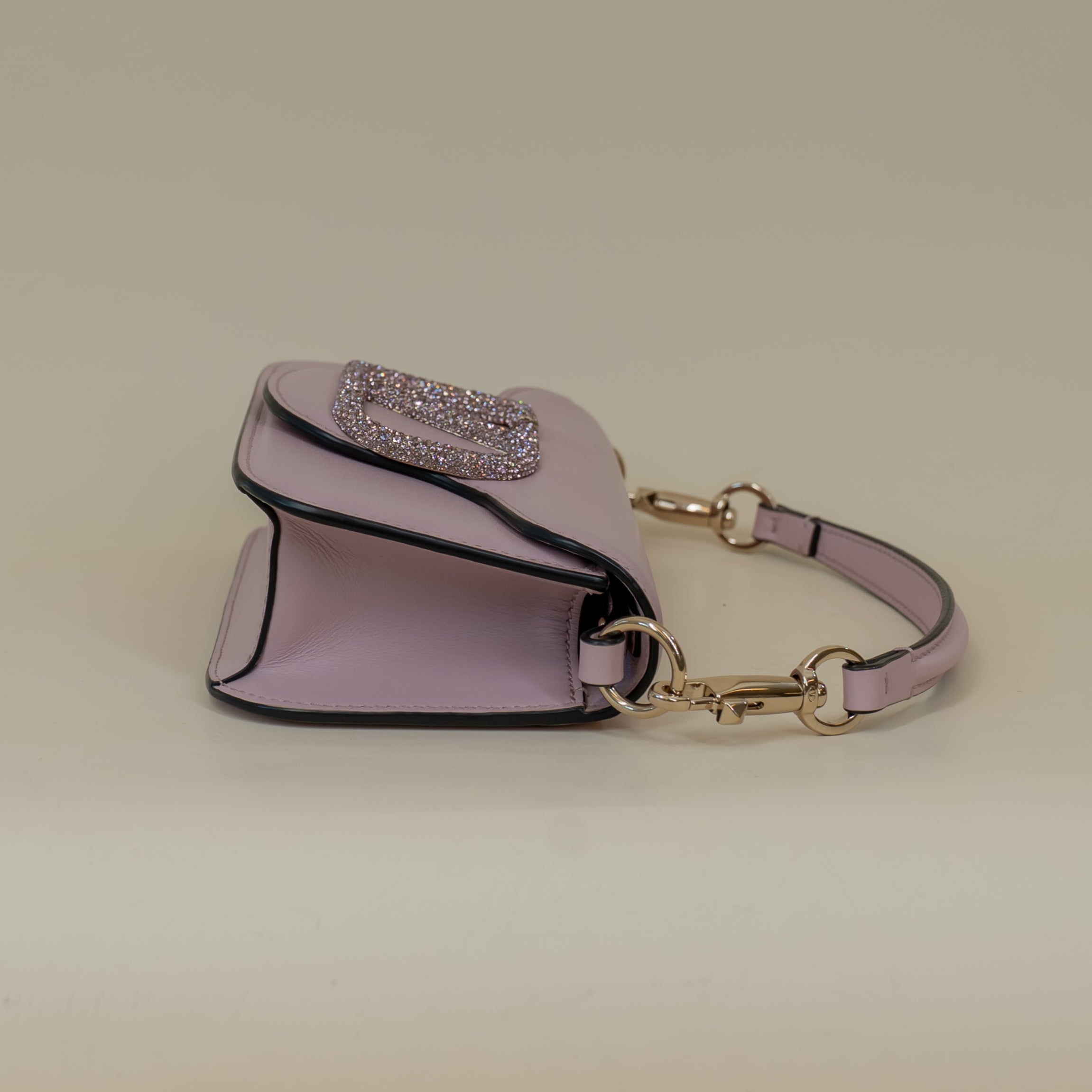 PRE-OWNED Calfskin Crystal Vlogo Small Loco Shoulder Bag Rose Cannelle