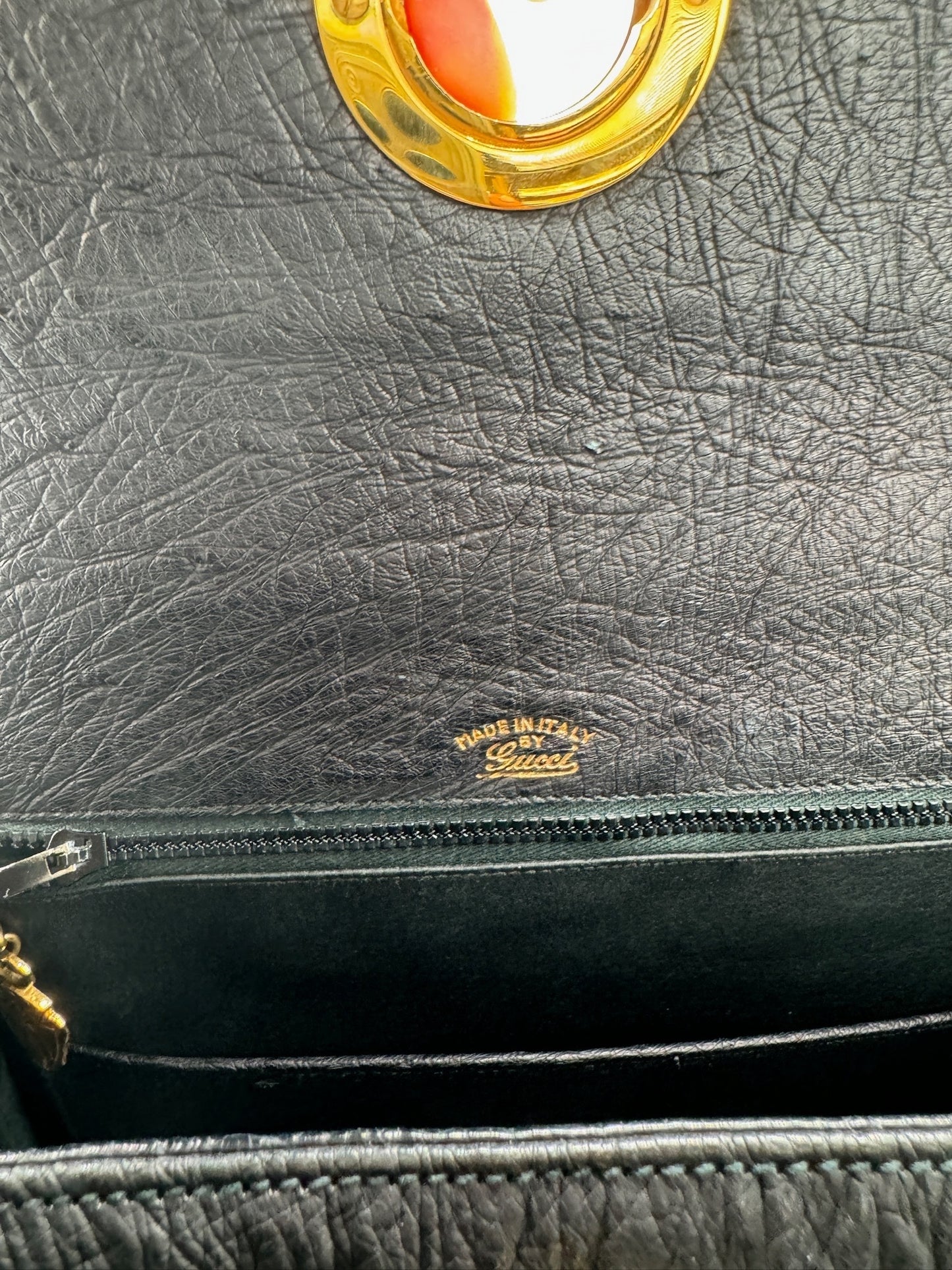 GUCCI - Vintage Osctrich Tiger Head Shoulder Bag