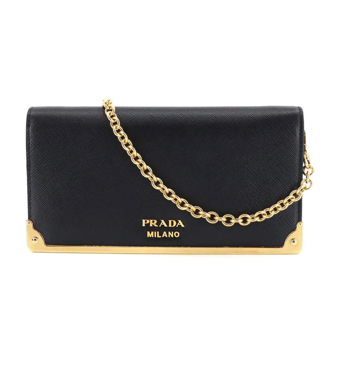 PRADA - Saffiano Black Leather Chain Wallet