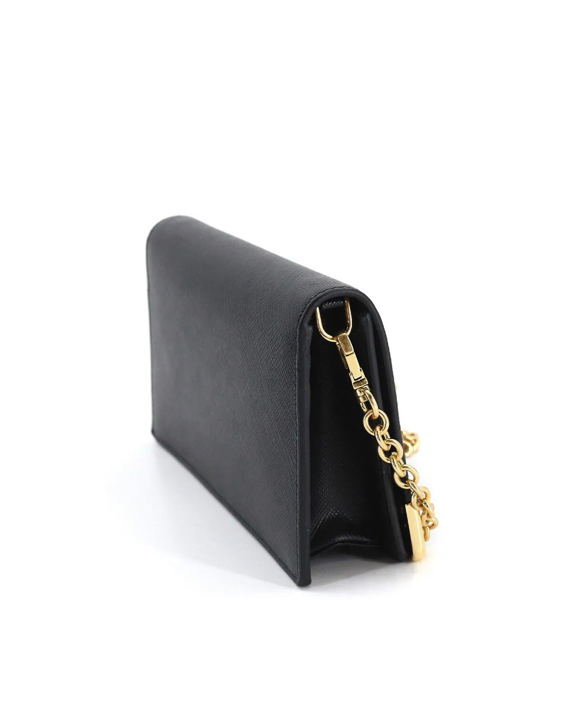 PRADA - Saffiano Black Leather Chain Wallet