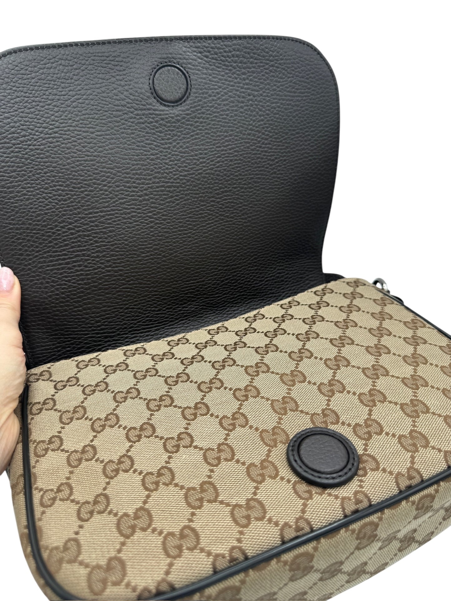 Bolso bandolera tipo mensajero de lona marrón GG USADO