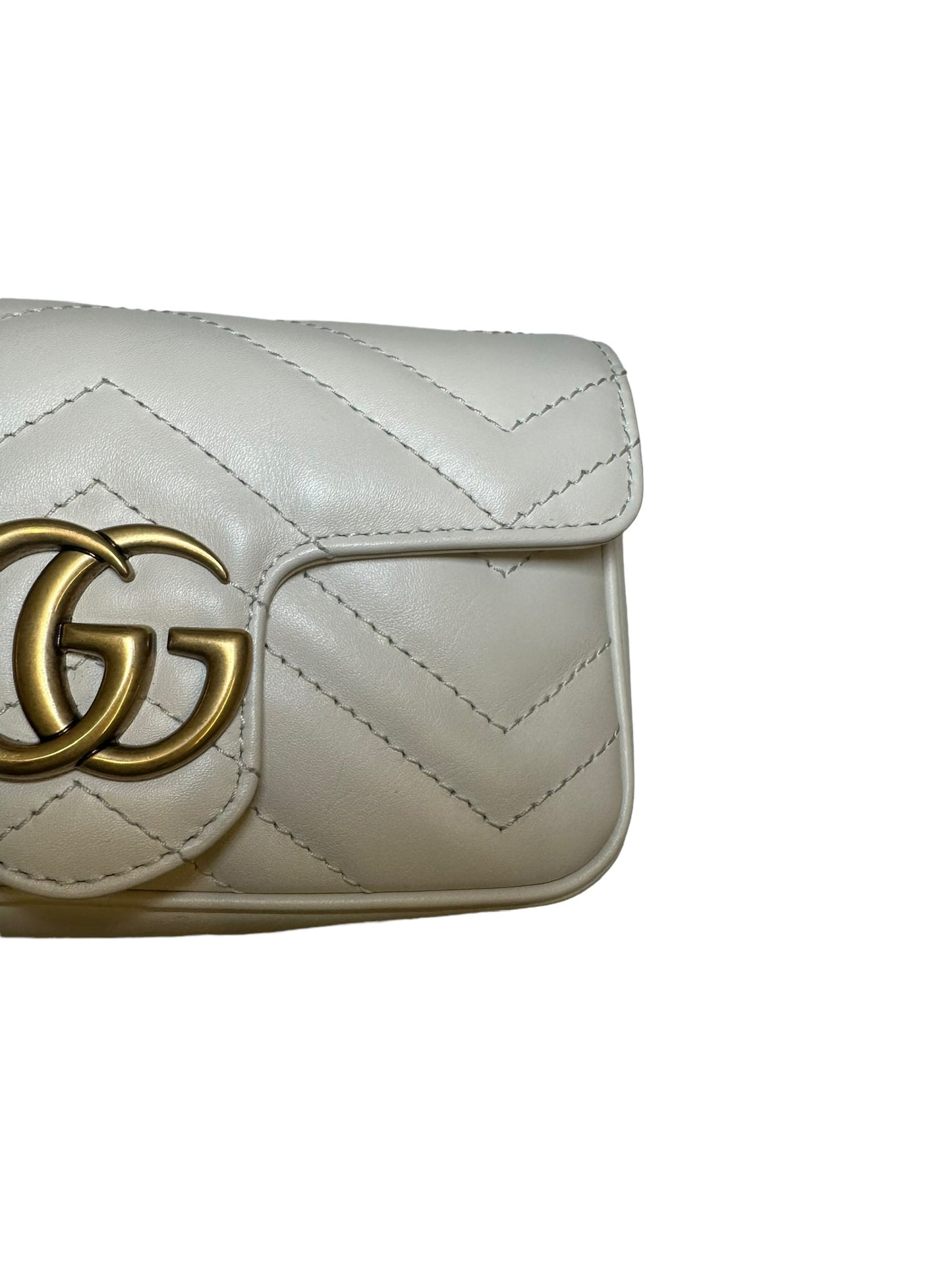 GUCCI - White Matelasse Leather Super Mini Marmont