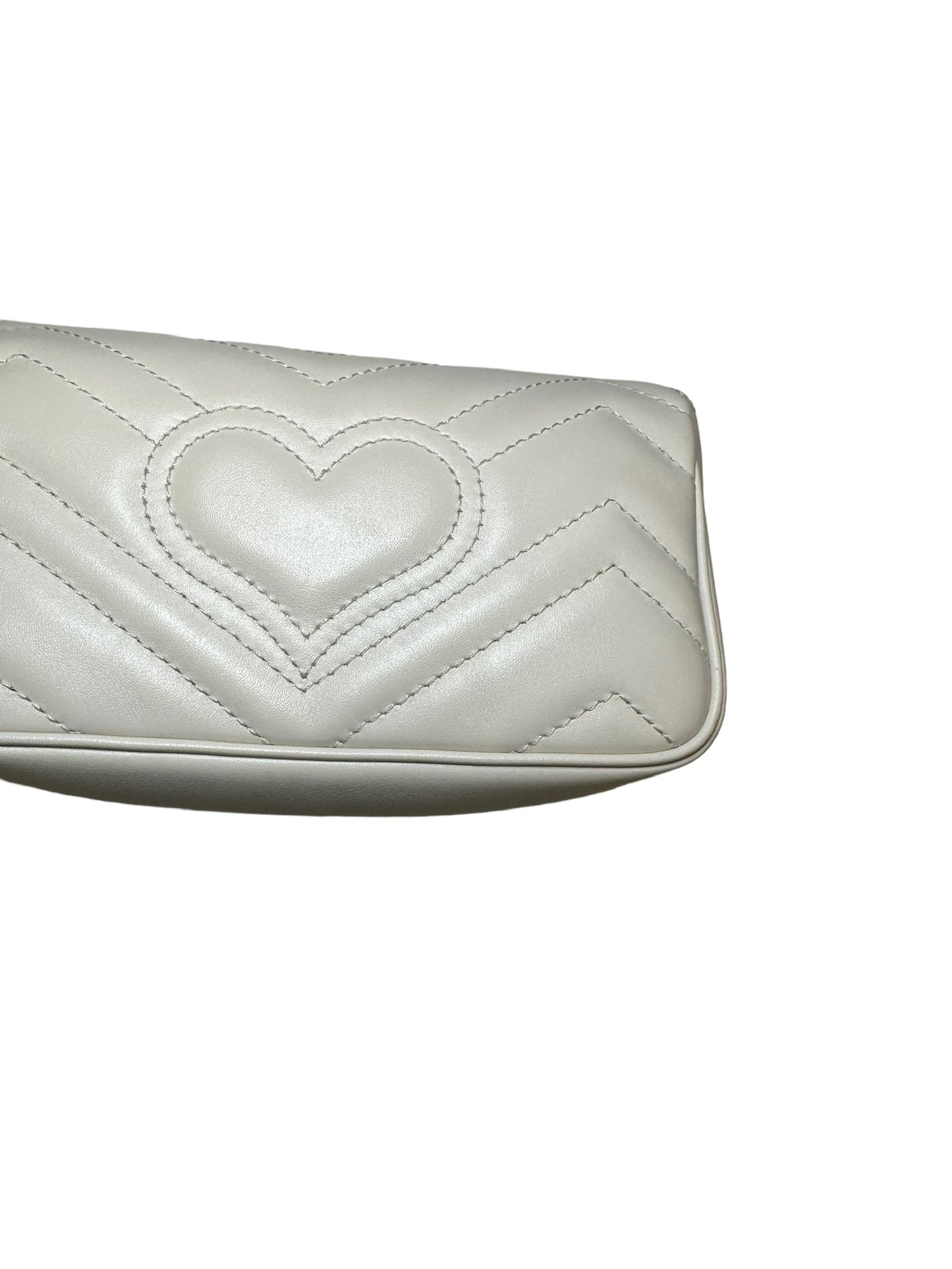 GUCCI - White Matelasse Leather Super Mini Marmont
