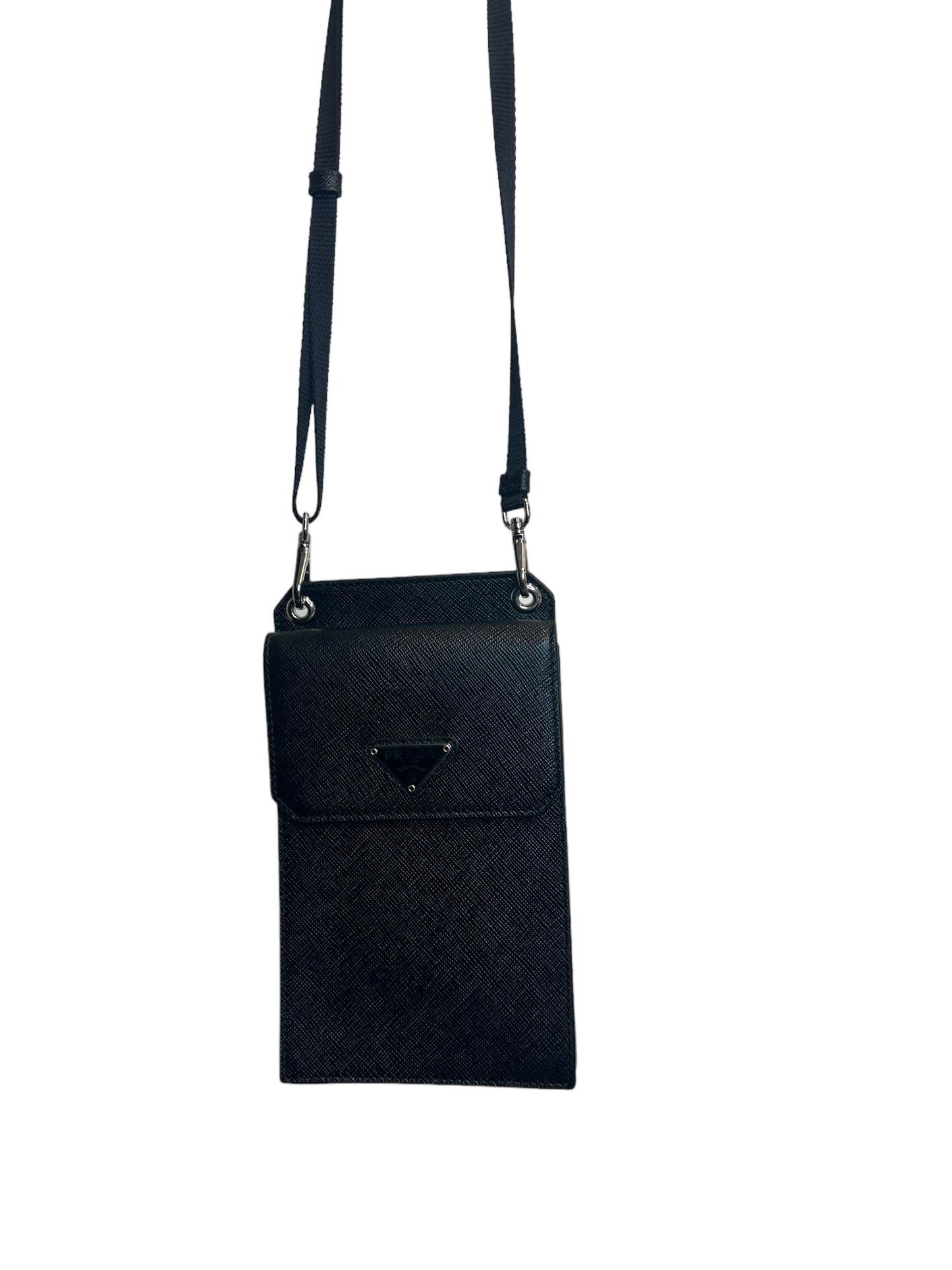 PRADA - Black Saffiano Phone Holder On Strap