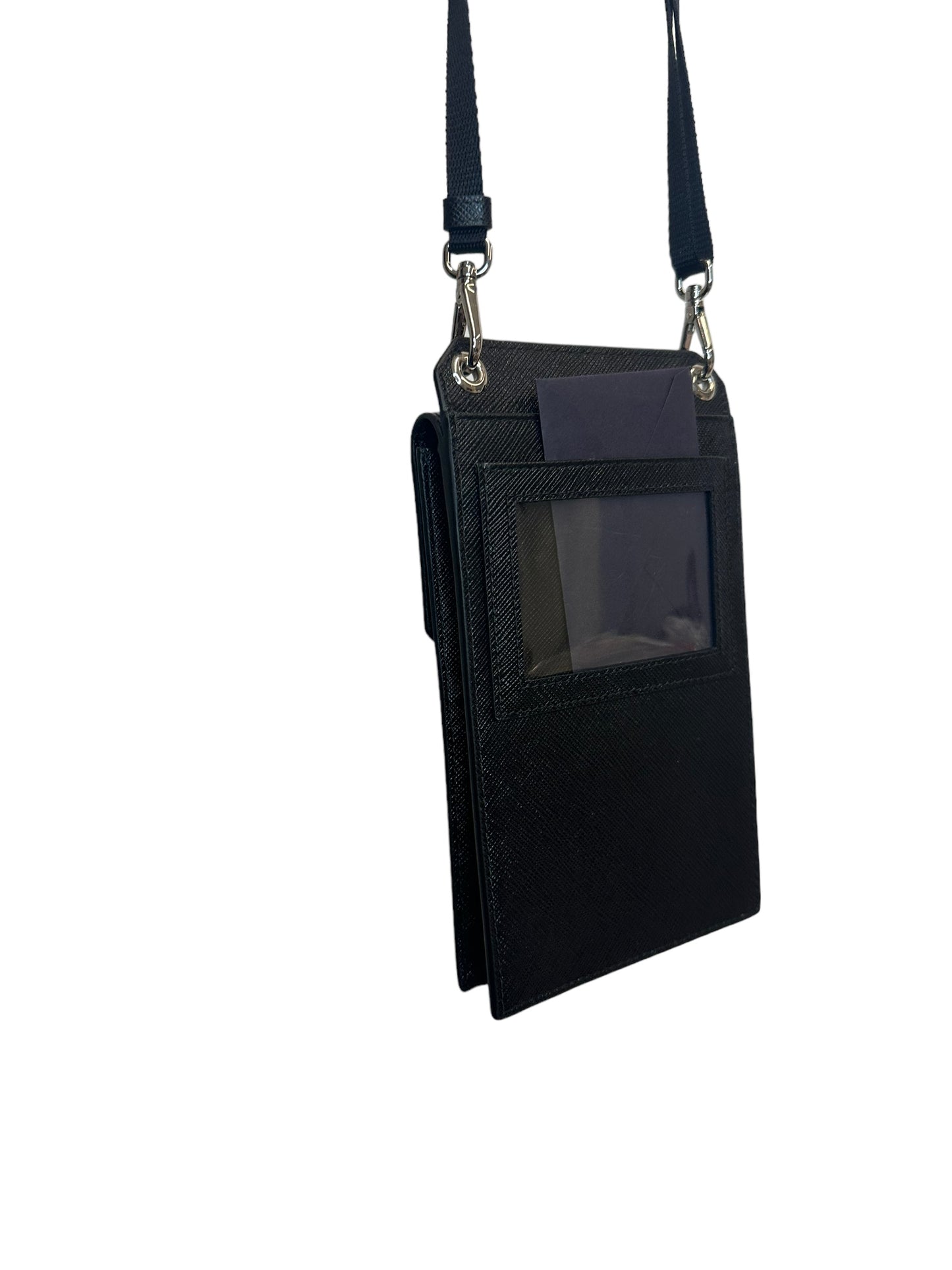 PRADA - Black Saffiano Phone Holder On Strap