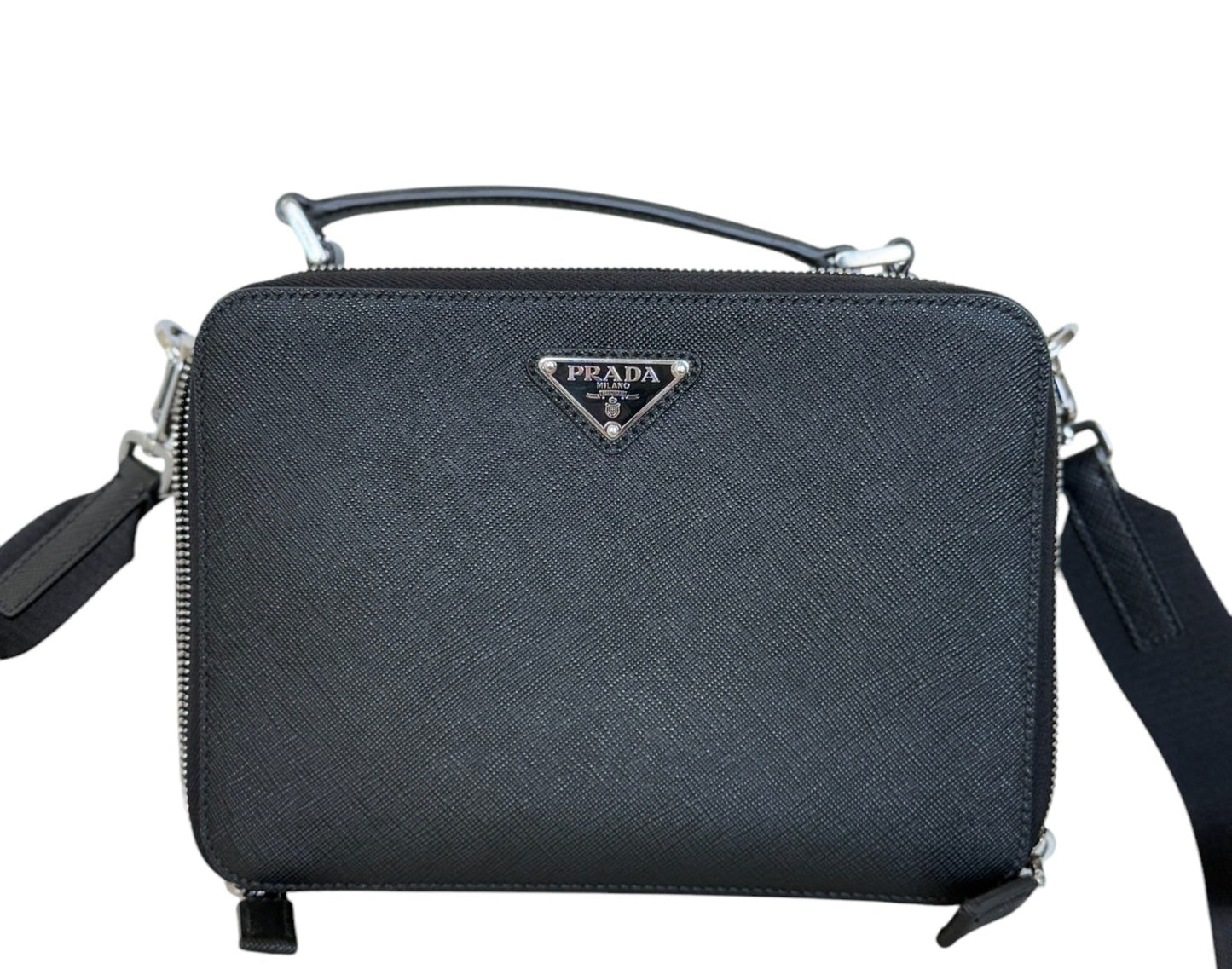 PRE-OWNED Brique Black Saffiano Leather
