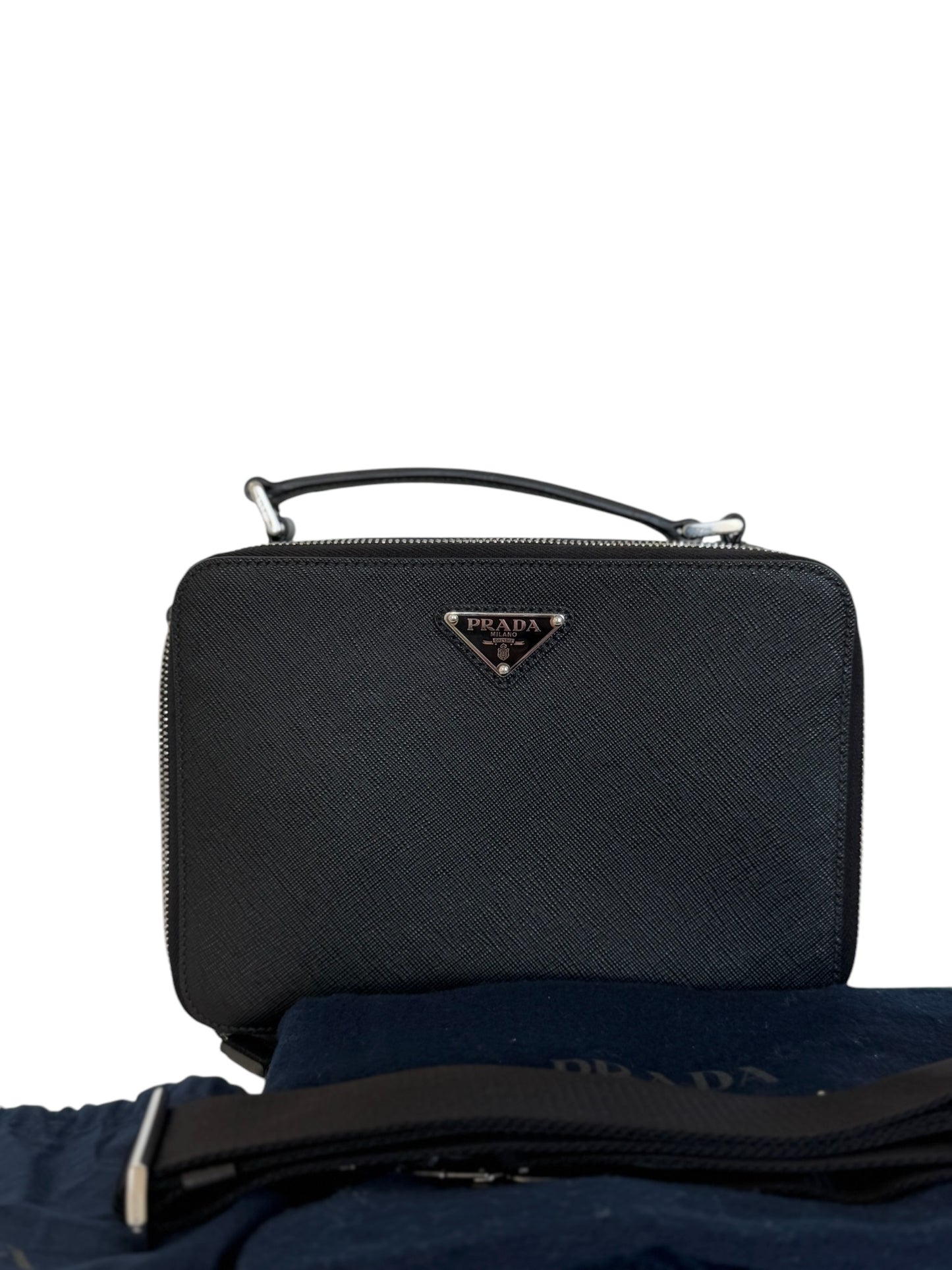 PRE-OWNED Brique Black Saffiano Leather