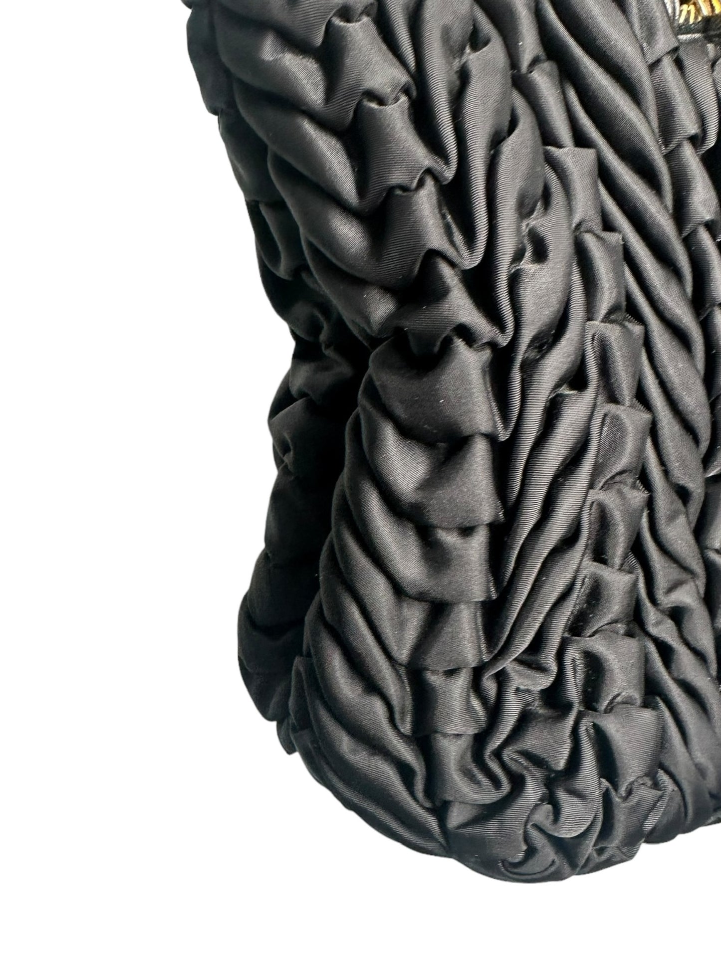 PRADA - Black Nylon Ruched Chain Tote