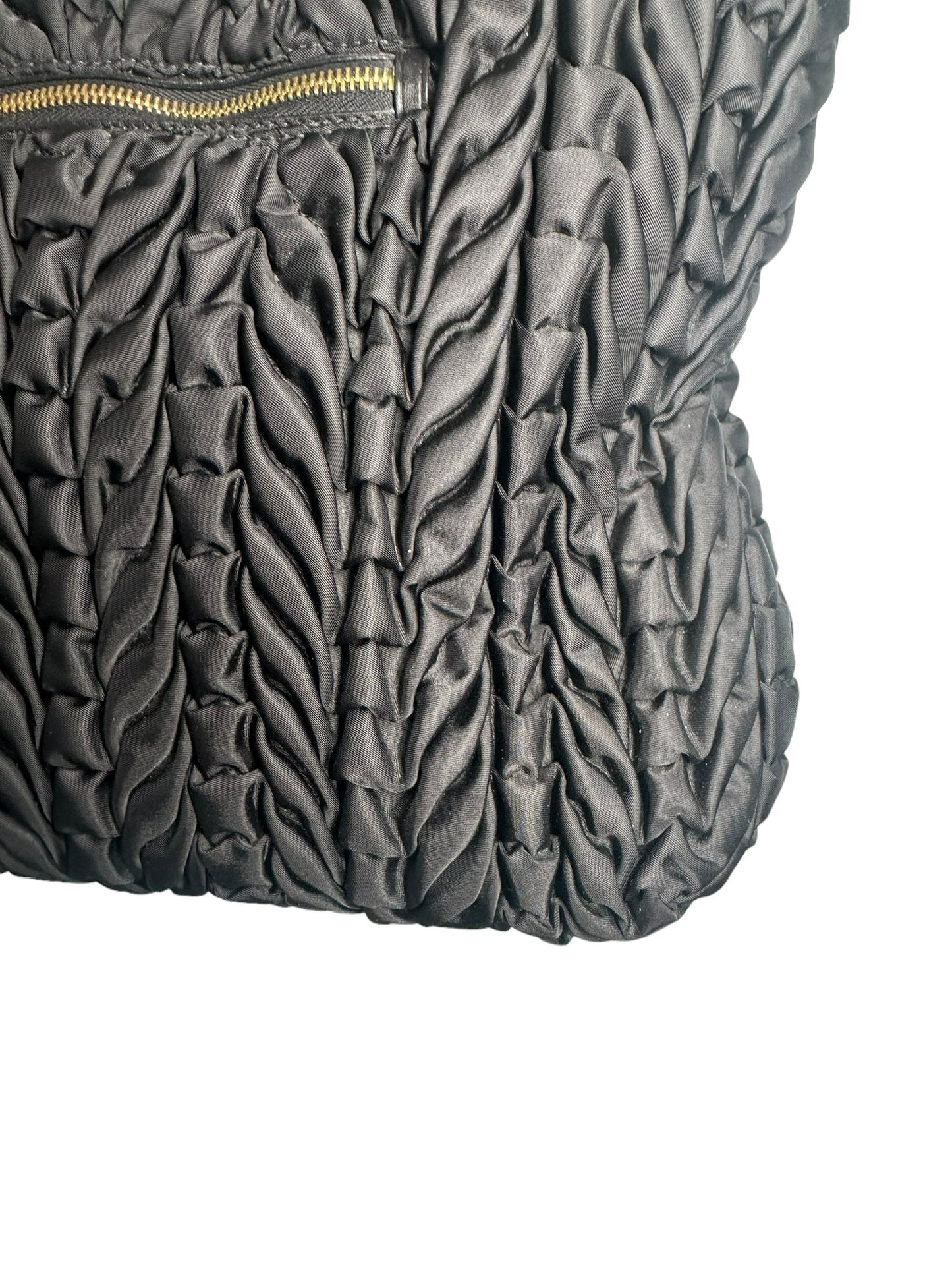 PRADA - Black Nylon Ruched Chain Tote