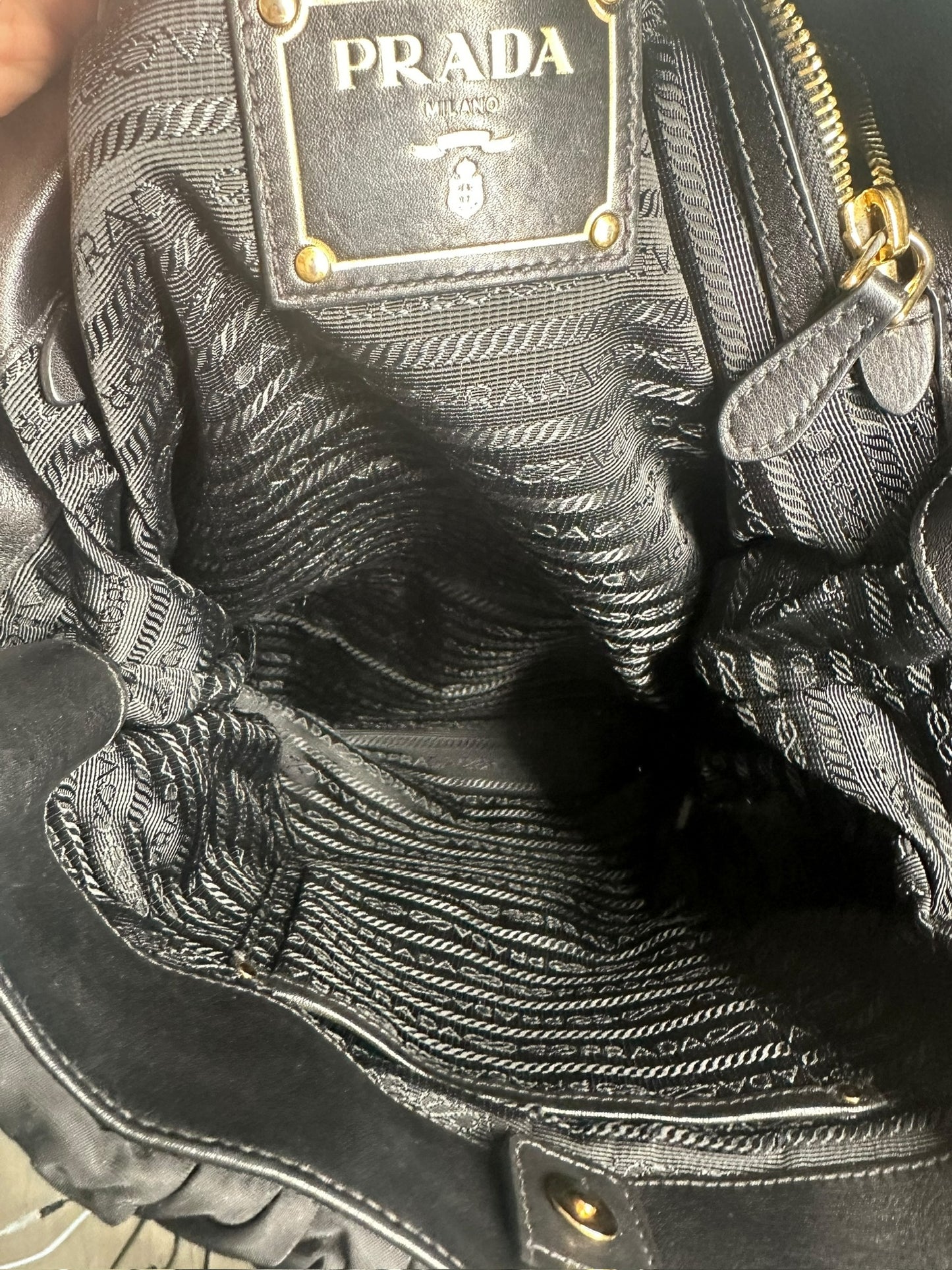 PRADA - Black Nylon Ruched Chain Tote