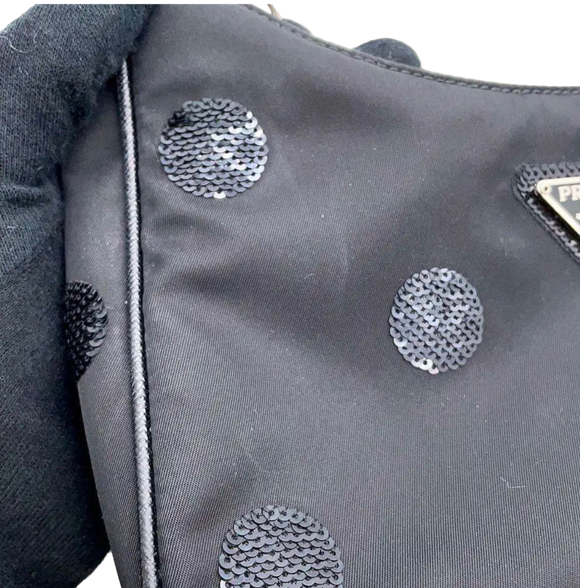 PRADA - Re-edition Handbag Black Re-Nylon Polka Dots