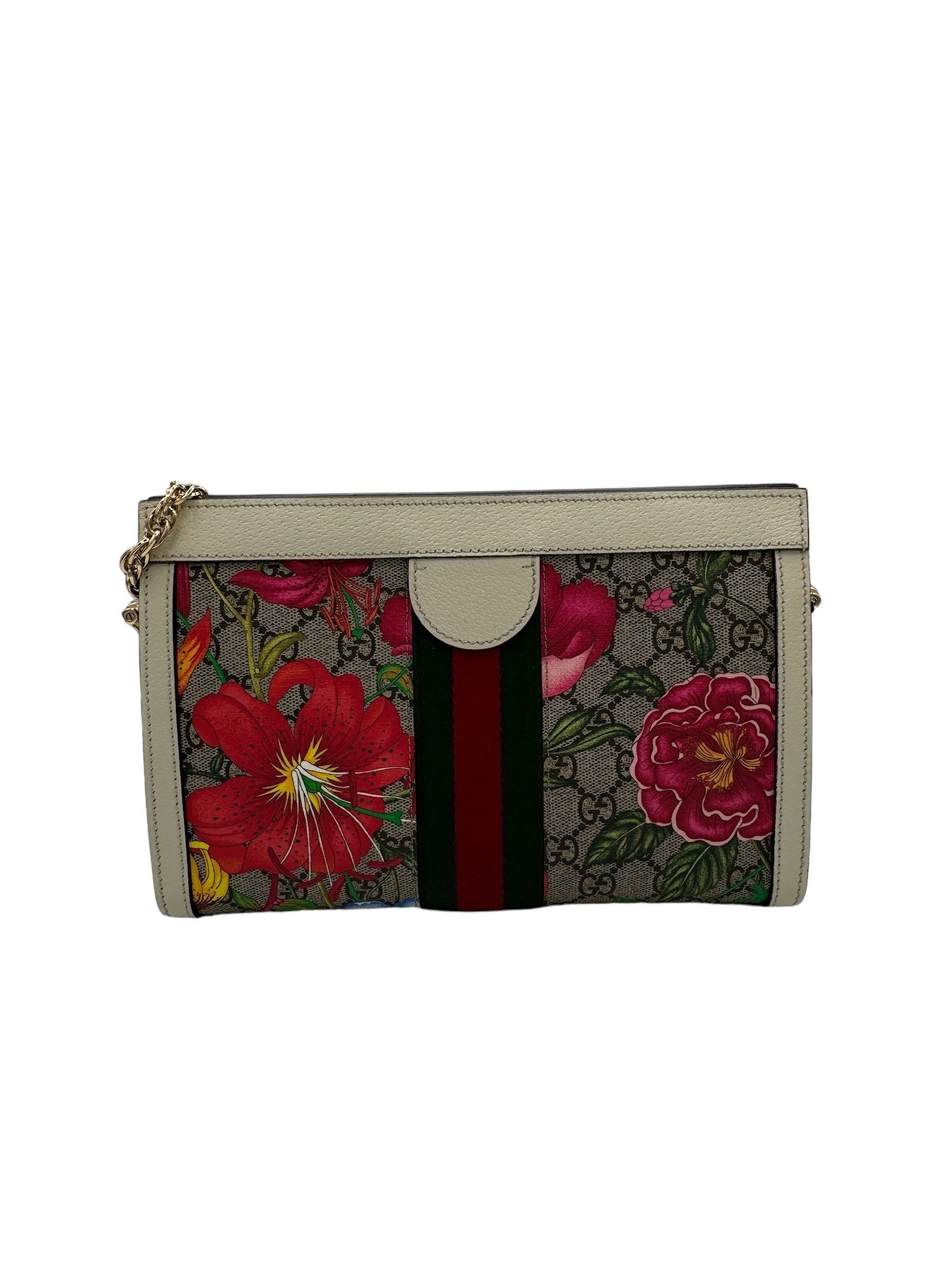 GUCCI - Ophidia Chain Shoulder Bag Flora GG Coated Canvas