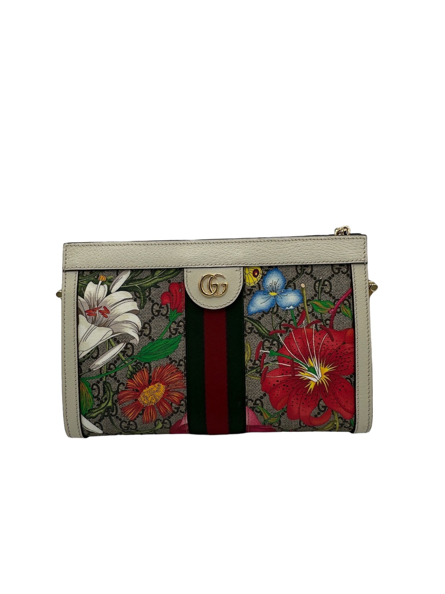 GUCCI - Ophidia Chain Shoulder Bag Flora GG Coated Canvas