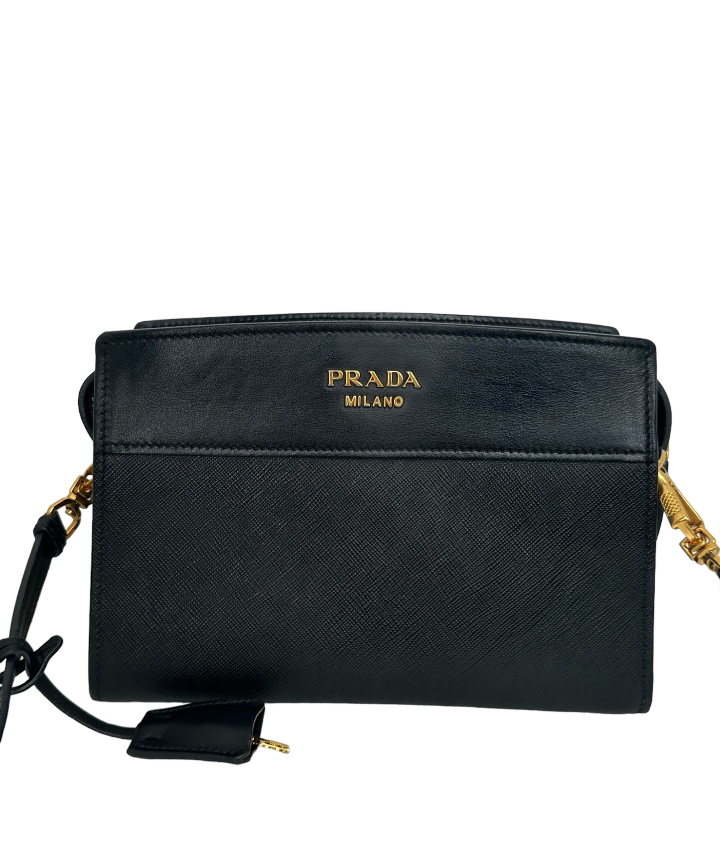 PRADA - Black Saffiano Esplanade Crossbody Bag