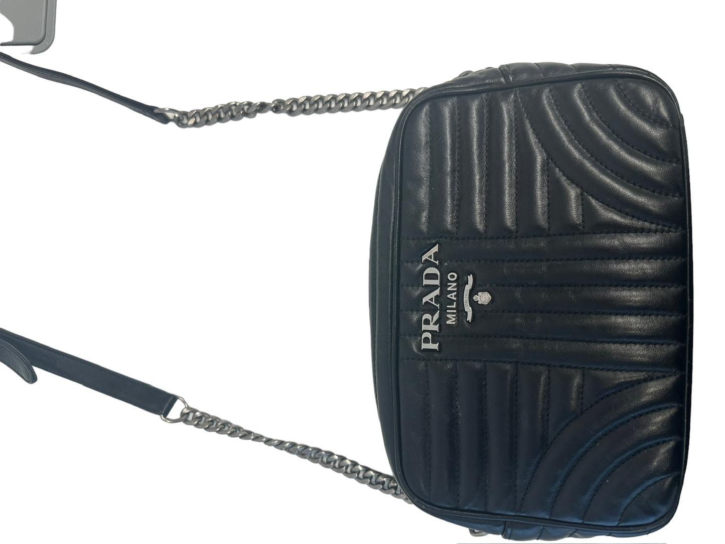 PRADA - Nero Soft Calfskin Impunture Diagramme Crossbody Bag