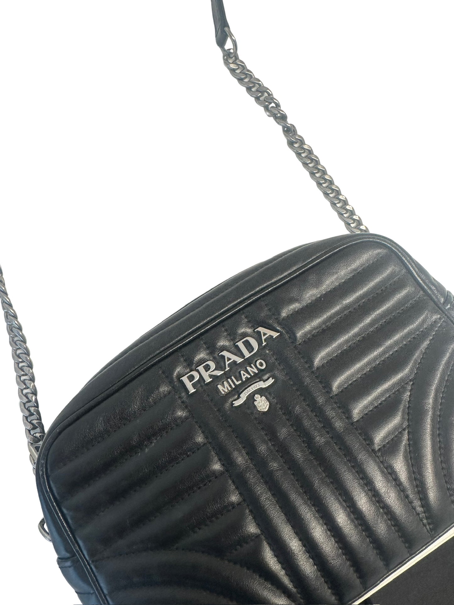 PRADA - Nero Soft Calfskin Impunture Diagramme Crossbody Bag