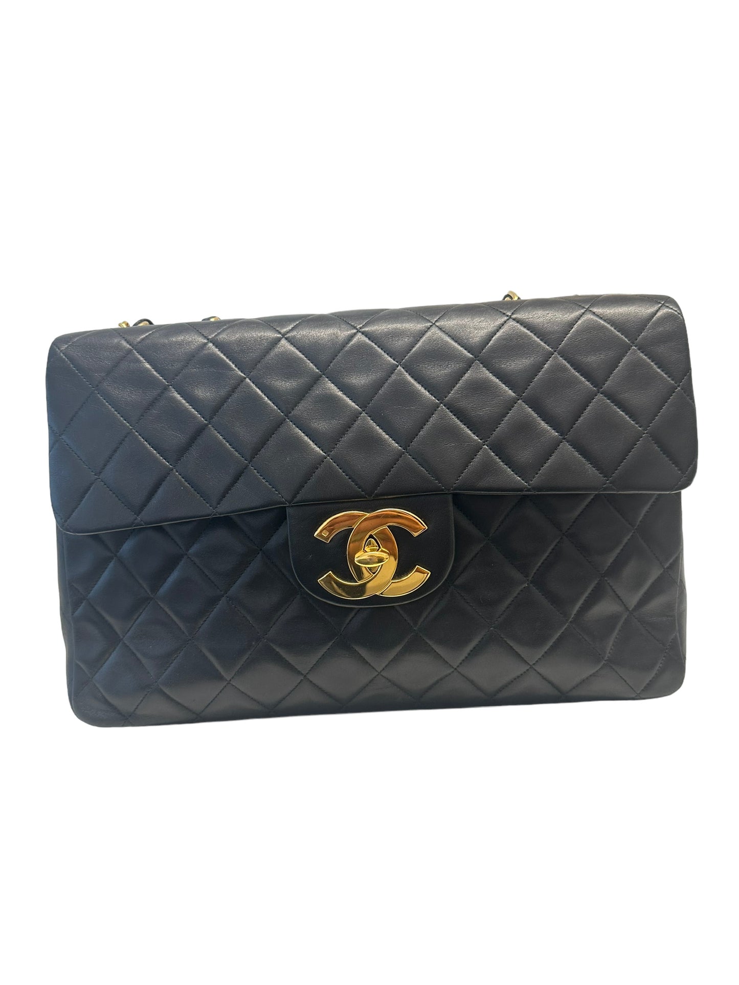 CHANEL - Vintage Black Lambskin 24k Jumbo XL Flap Bag