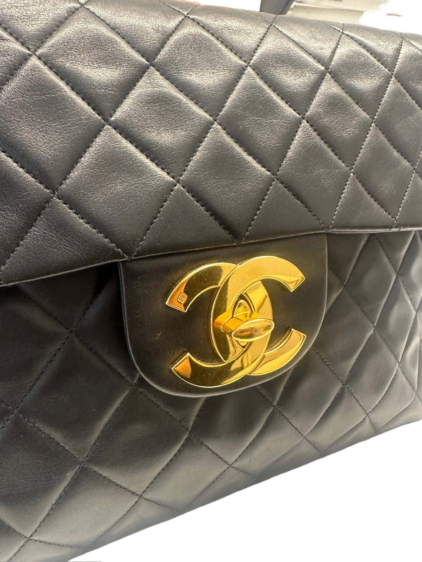 CHANEL - Vintage Black Lambskin 24k Jumbo XL Flap Bag