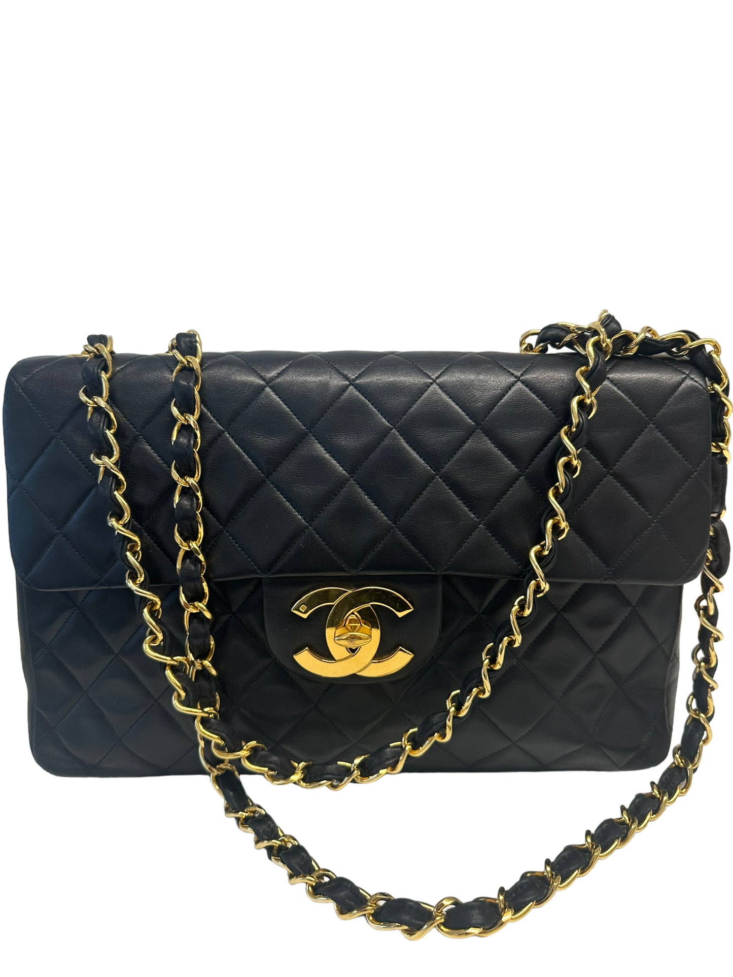CHANEL - Vintage Black Lambskin 24k Jumbo XL Flap Bag