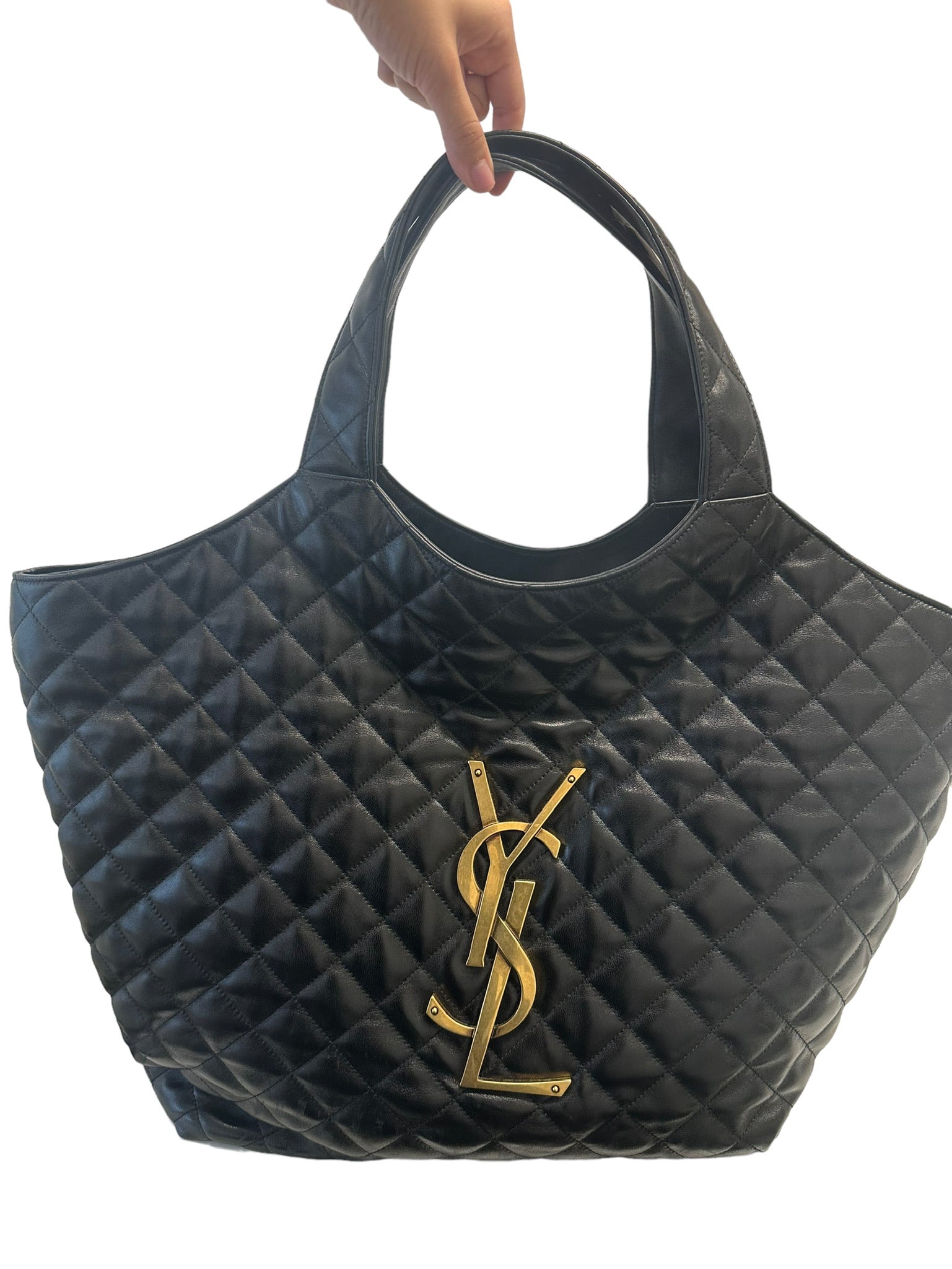 SAINT LAURENT - Black Quilted Lambskin ICare Maxi Shopping Bag –  thevintagecaffe