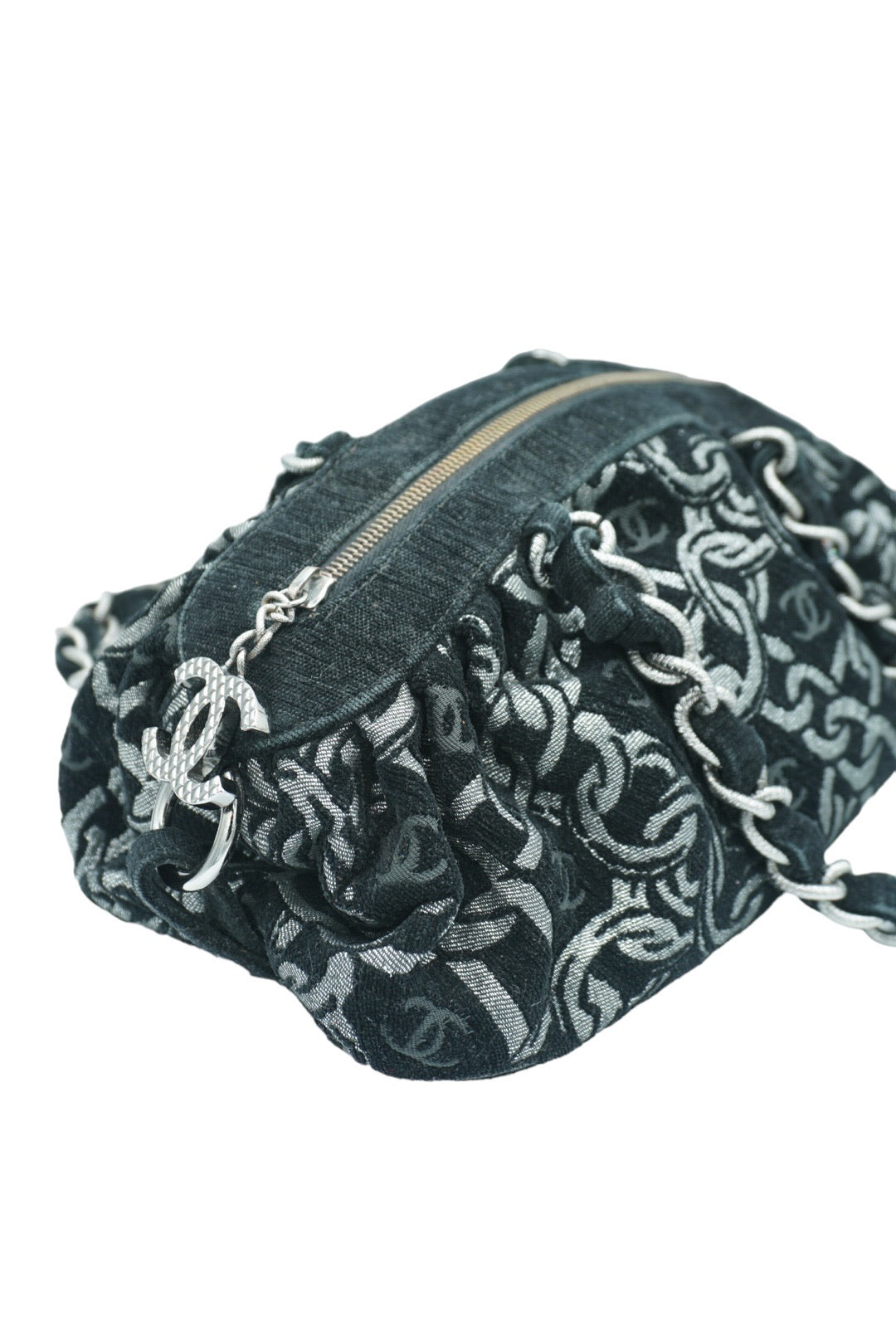 CHANEL - Vintage Zip Bowler Bag Printed Jacquard Medium