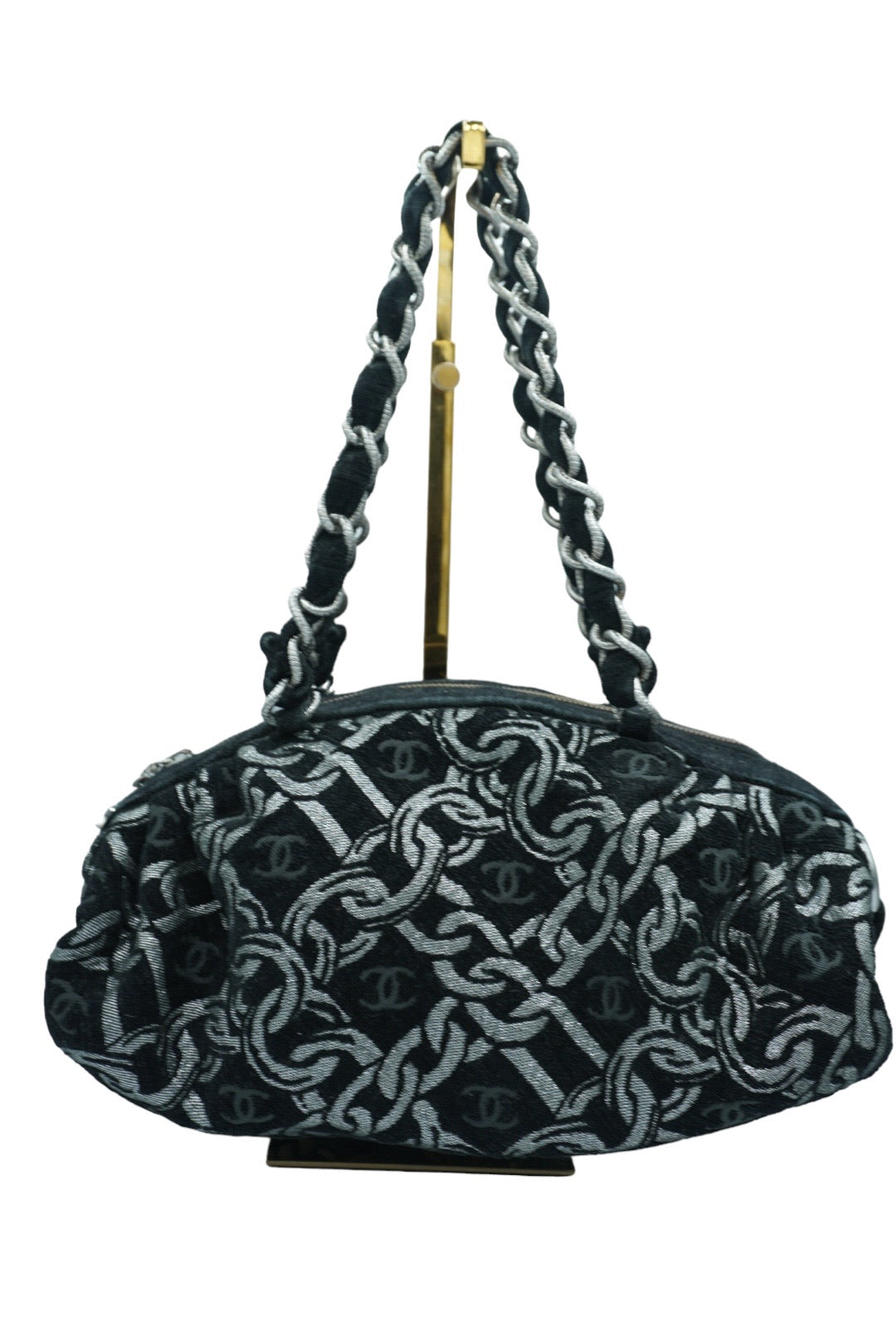 CHANEL - Vintage Zip Bowler Bag Printed Jacquard Medium