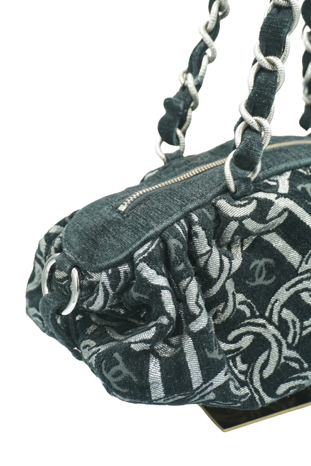CHANEL - Vintage Zip Bowler Bag Printed Jacquard Medium