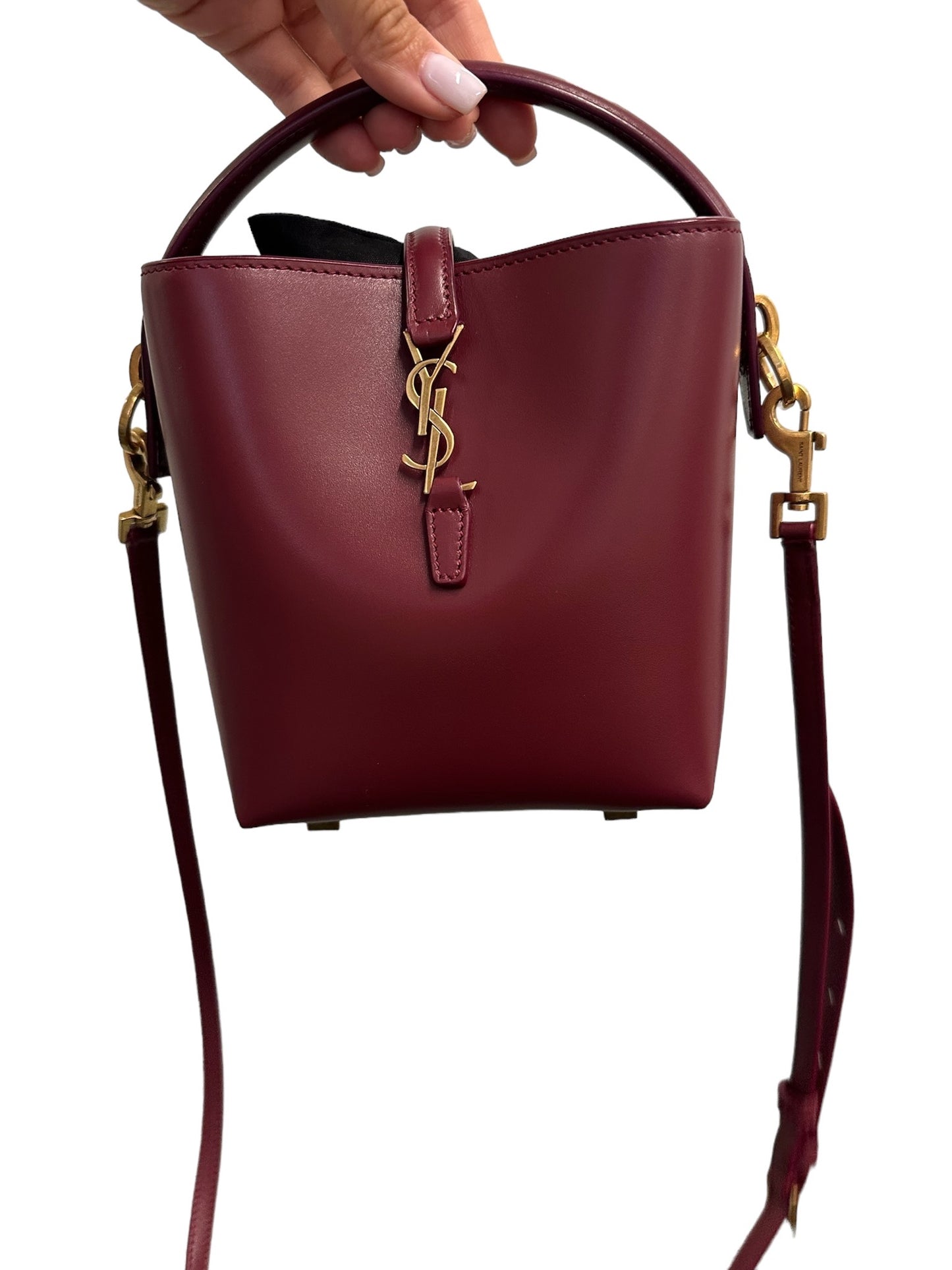 SAINT LAURENT - Burgundy Smooth Leather Mini Le 37 Bucket Bag