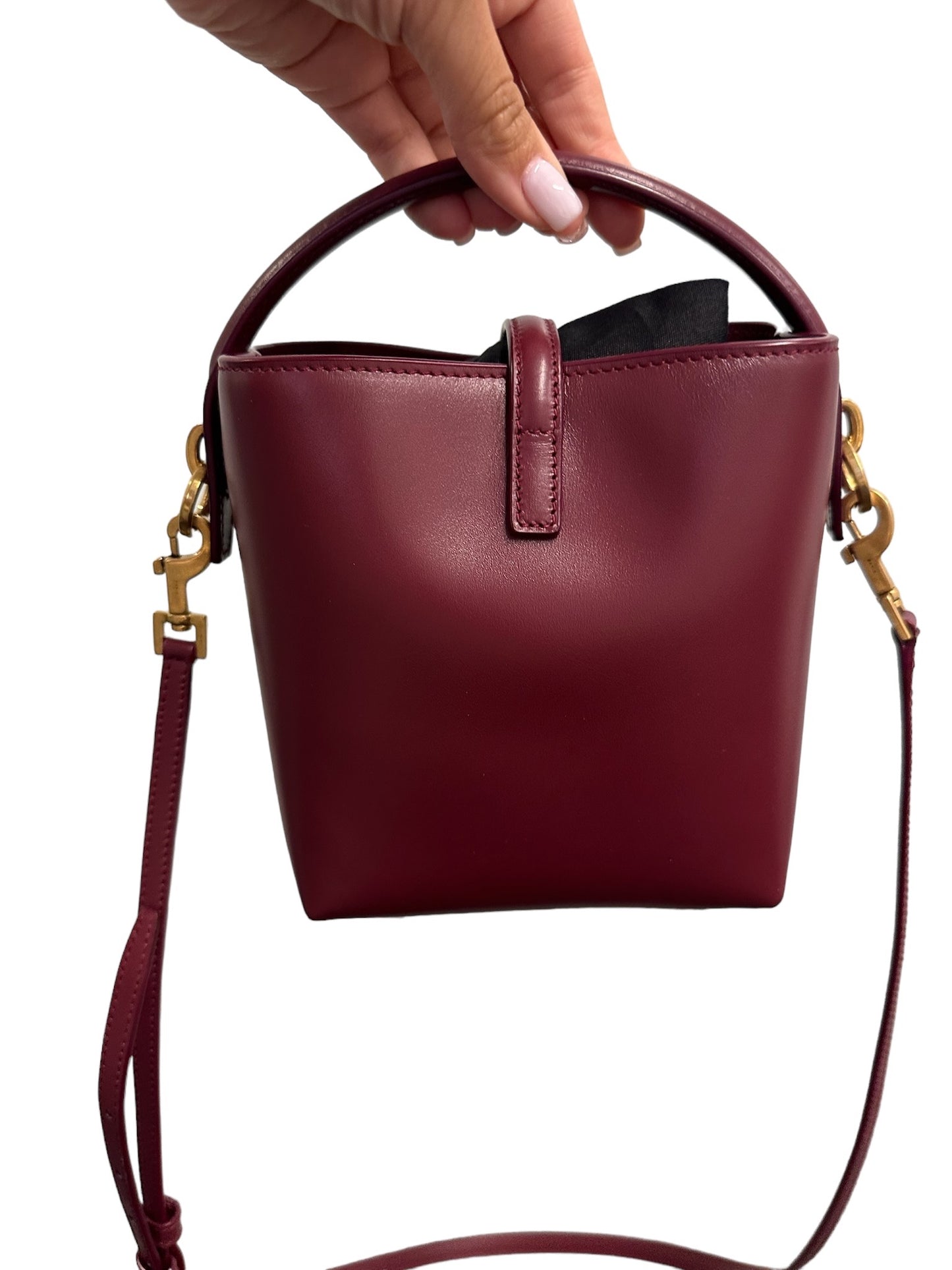 SAINT LAURENT - Burgundy Smooth Leather Mini Le 37 Bucket Bag
