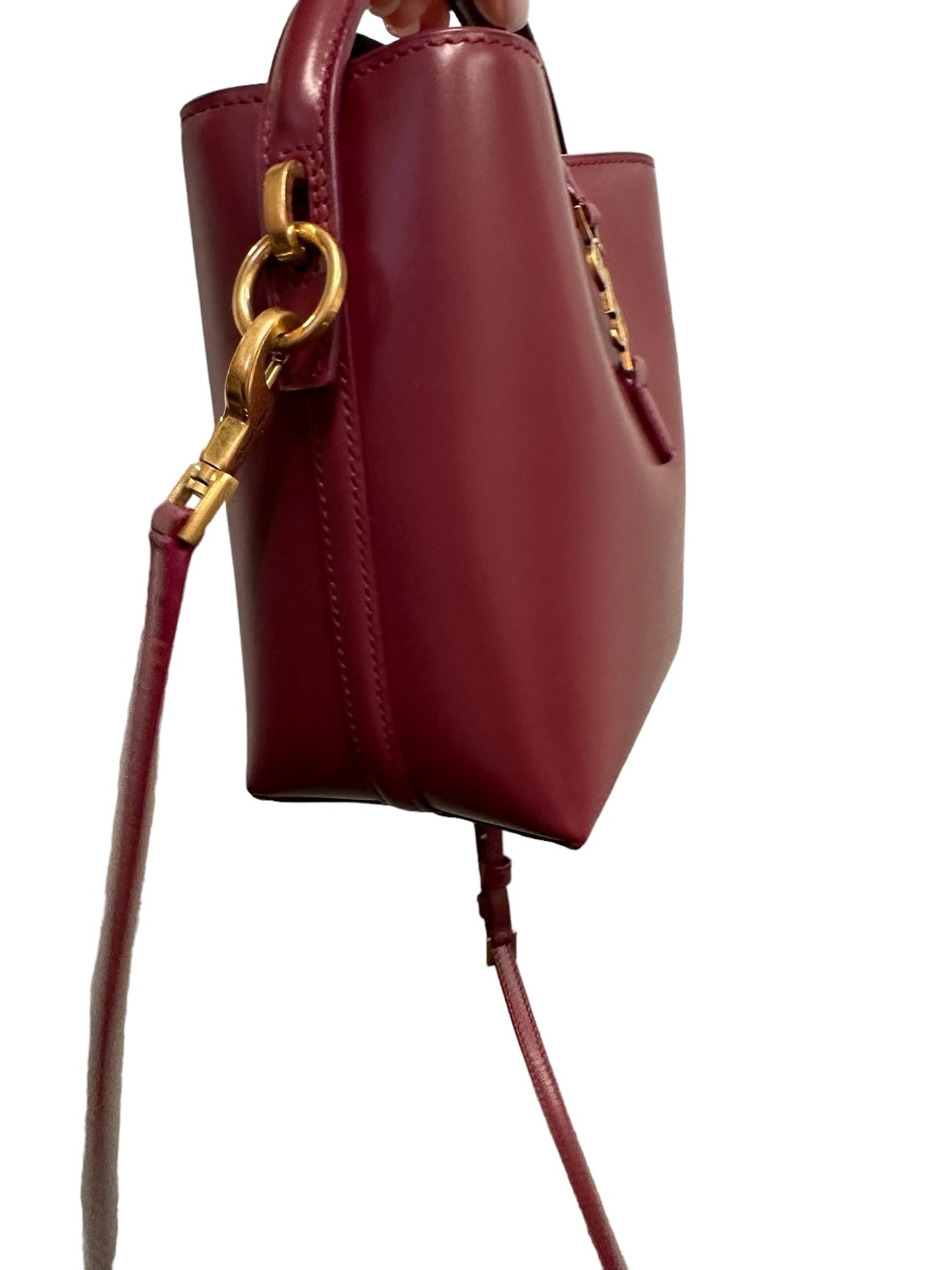 SAINT LAURENT - Burgundy Smooth Leather Mini Le 37 Bucket Bag