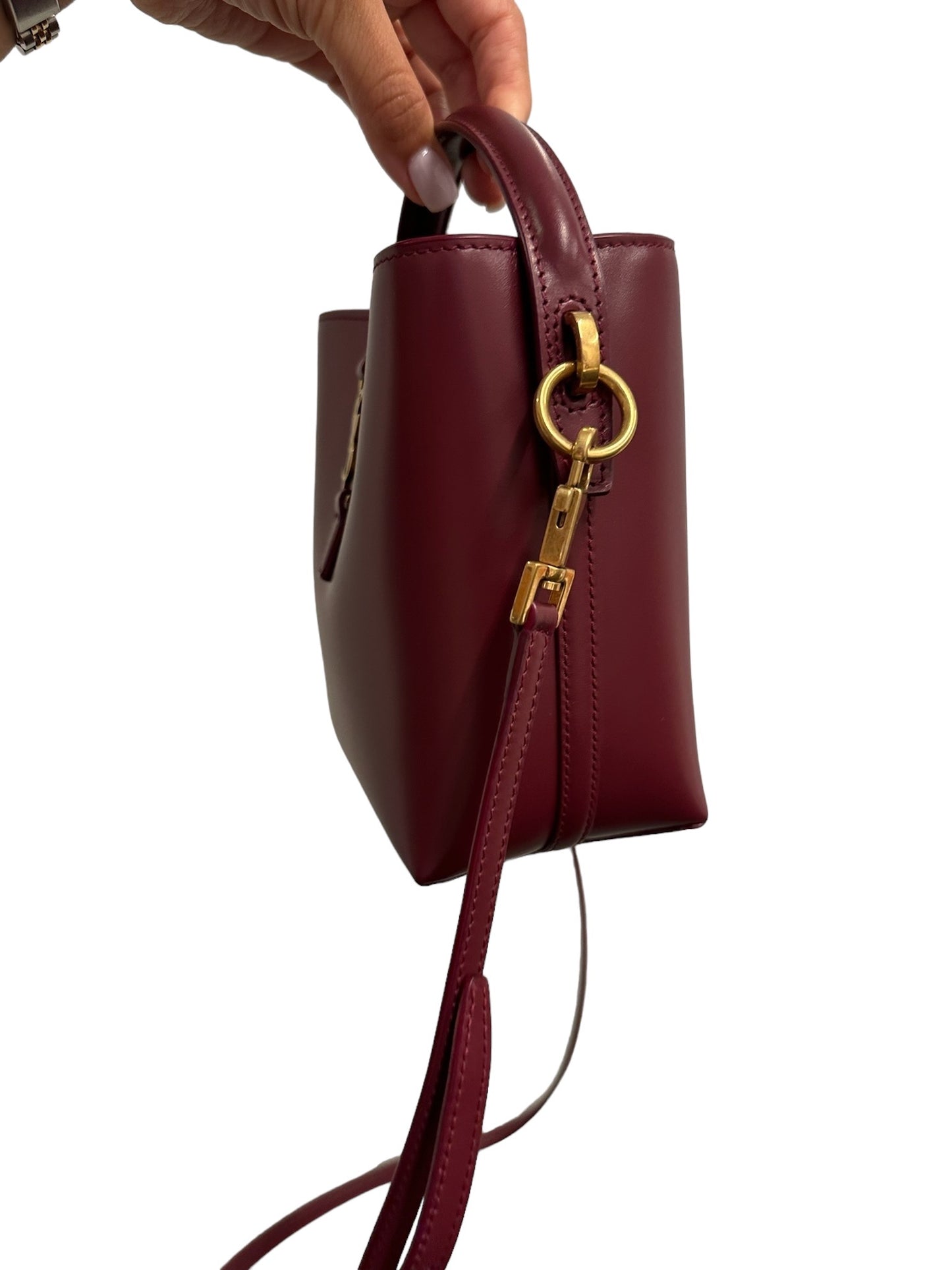 SAINT LAURENT - Burgundy Smooth Leather Mini Le 37 Bucket Bag