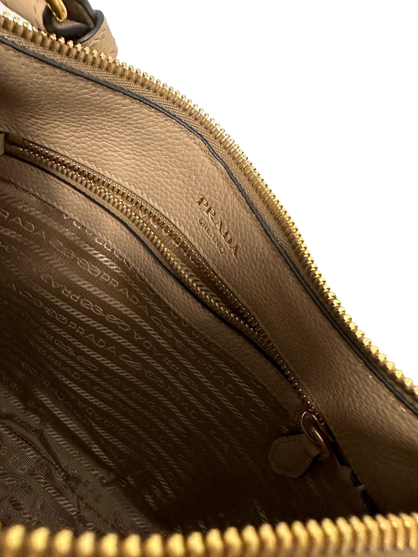 PRADA - Beige Vitello Danio Soft Zip Messenger Hobo