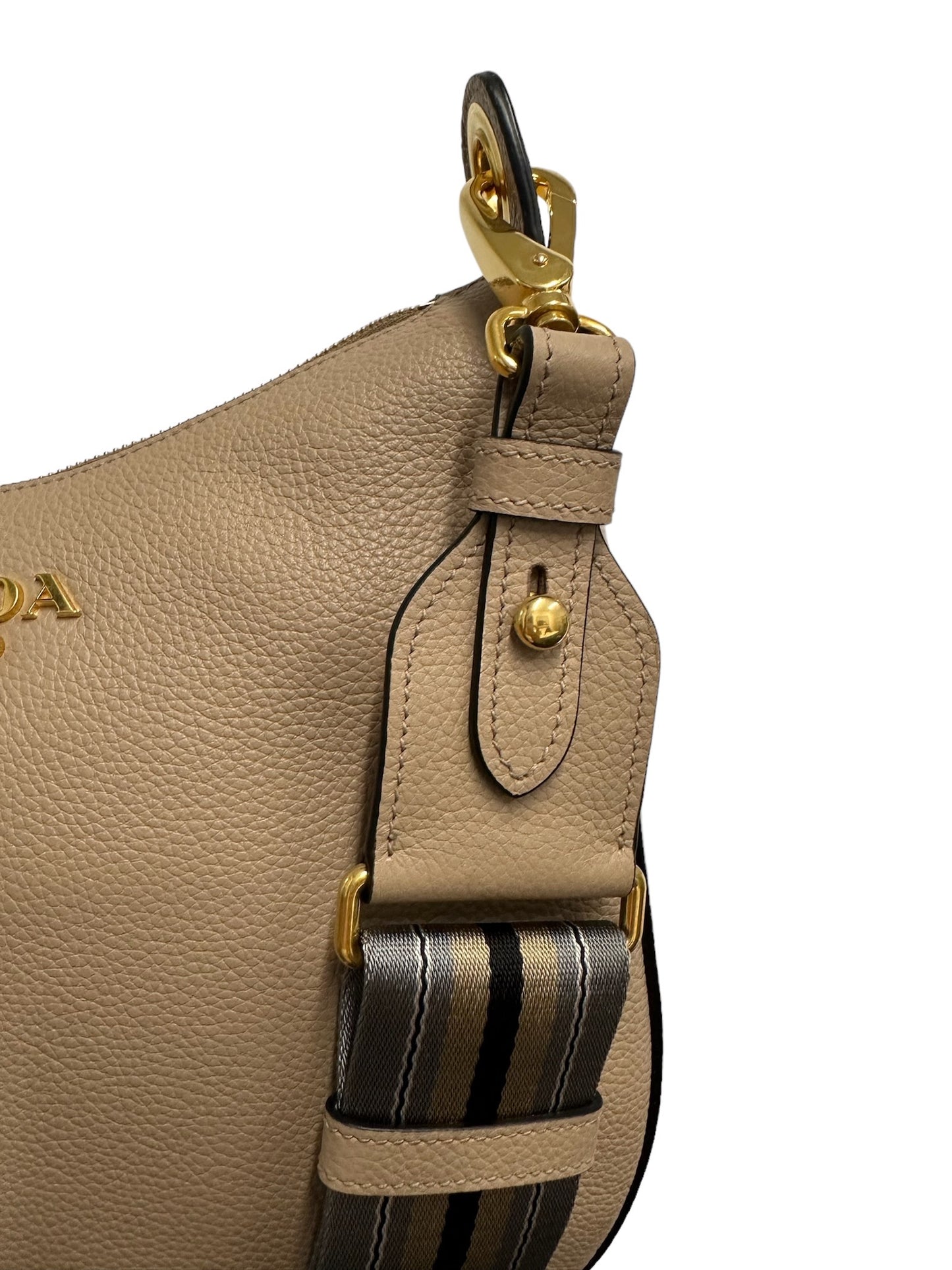 PRADA - Beige Vitello Danio Soft Zip Messenger Hobo