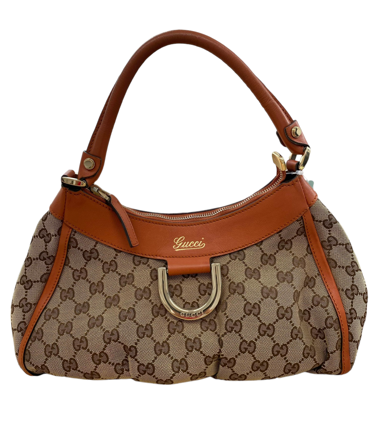 GUCCI D Ring Monogram Hobo Bag Brown 190525