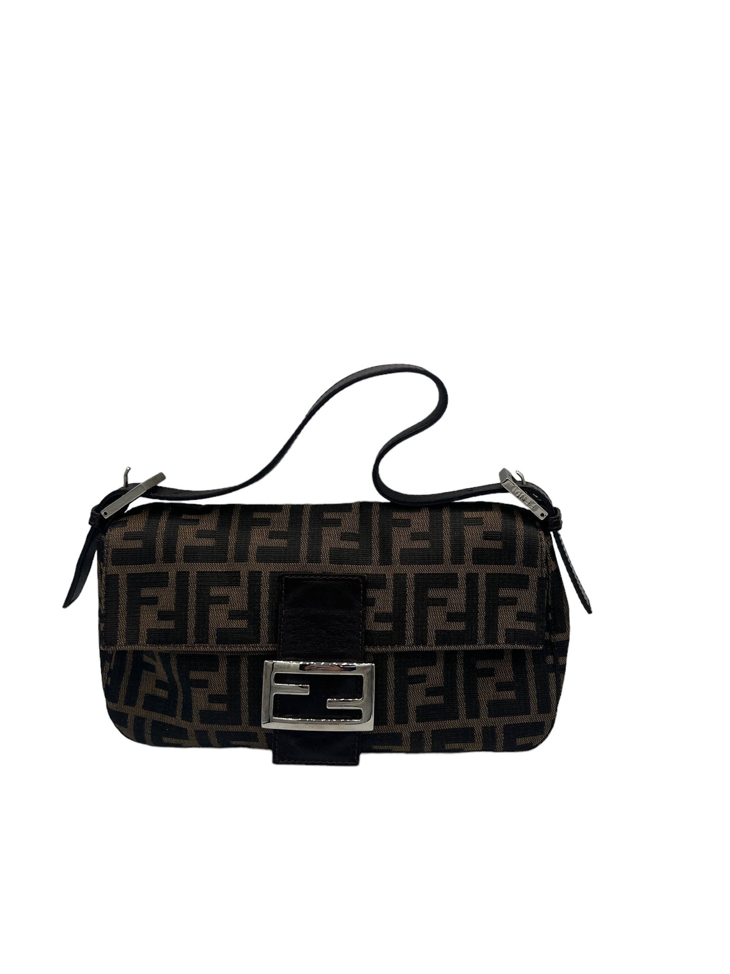 FENDI - Brown Jacquard Baguette Handbag