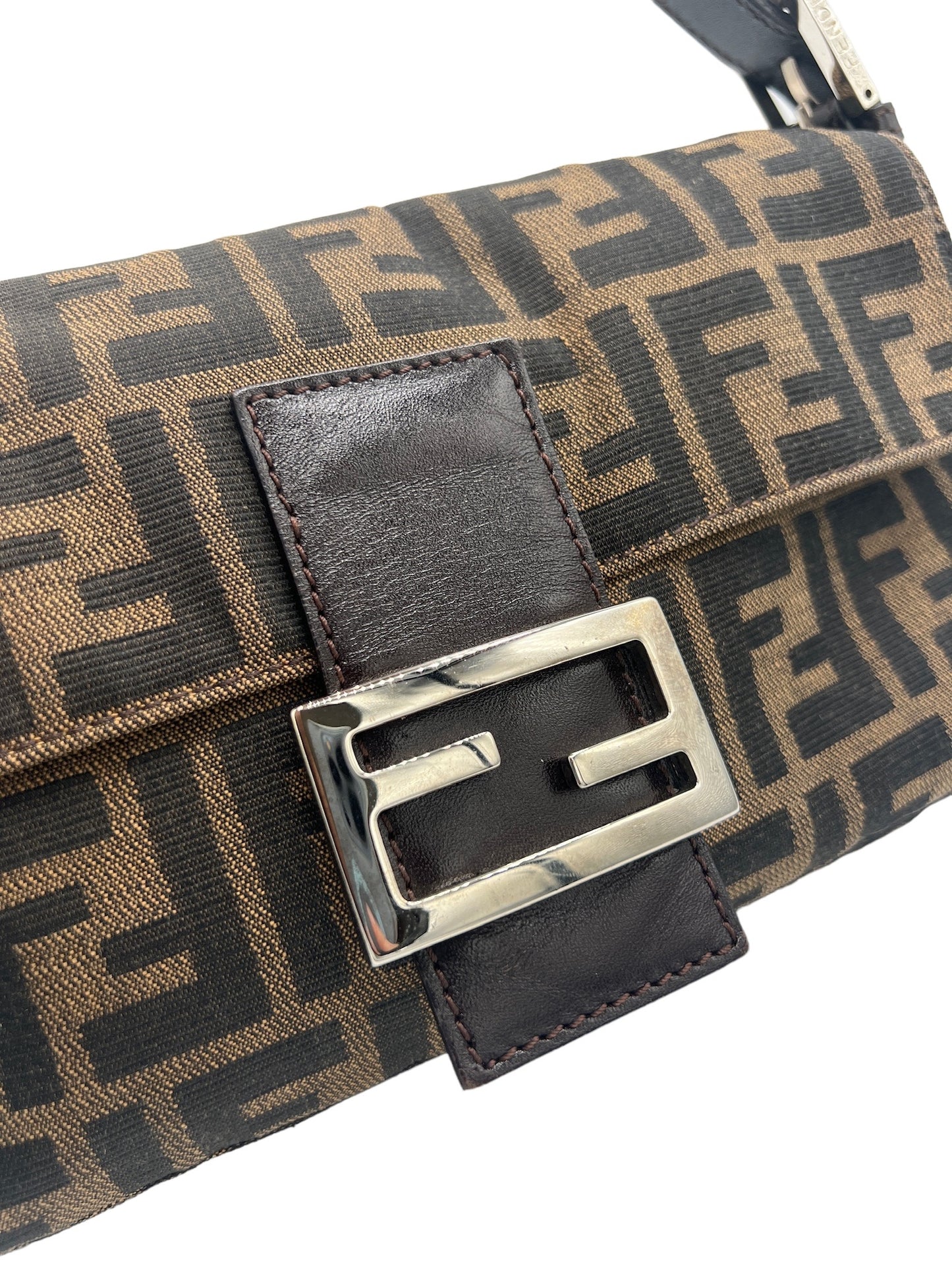FENDI - Brown Jacquard Baguette Handbag
