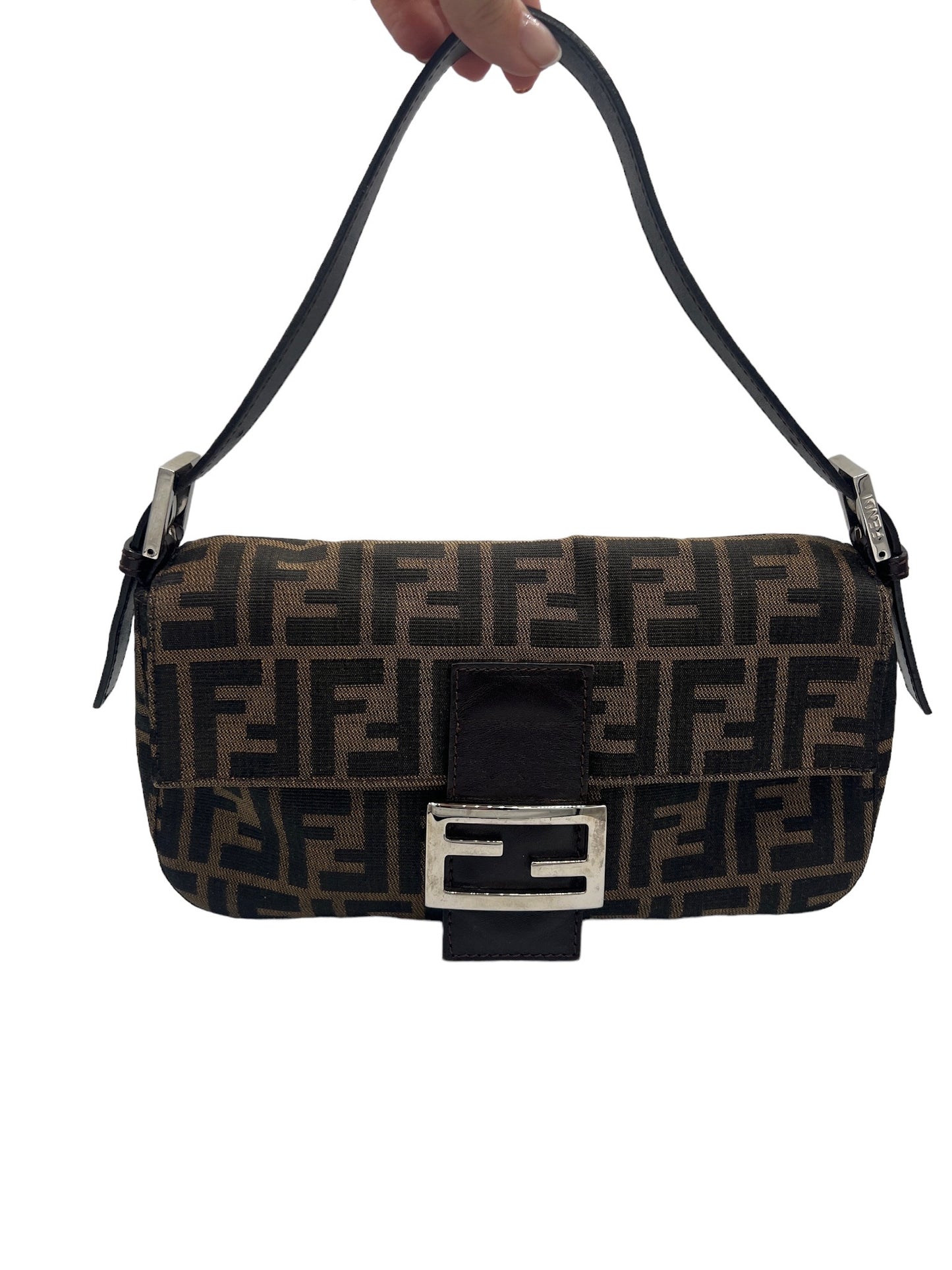 FENDI - Brown Jacquard Baguette Handbag