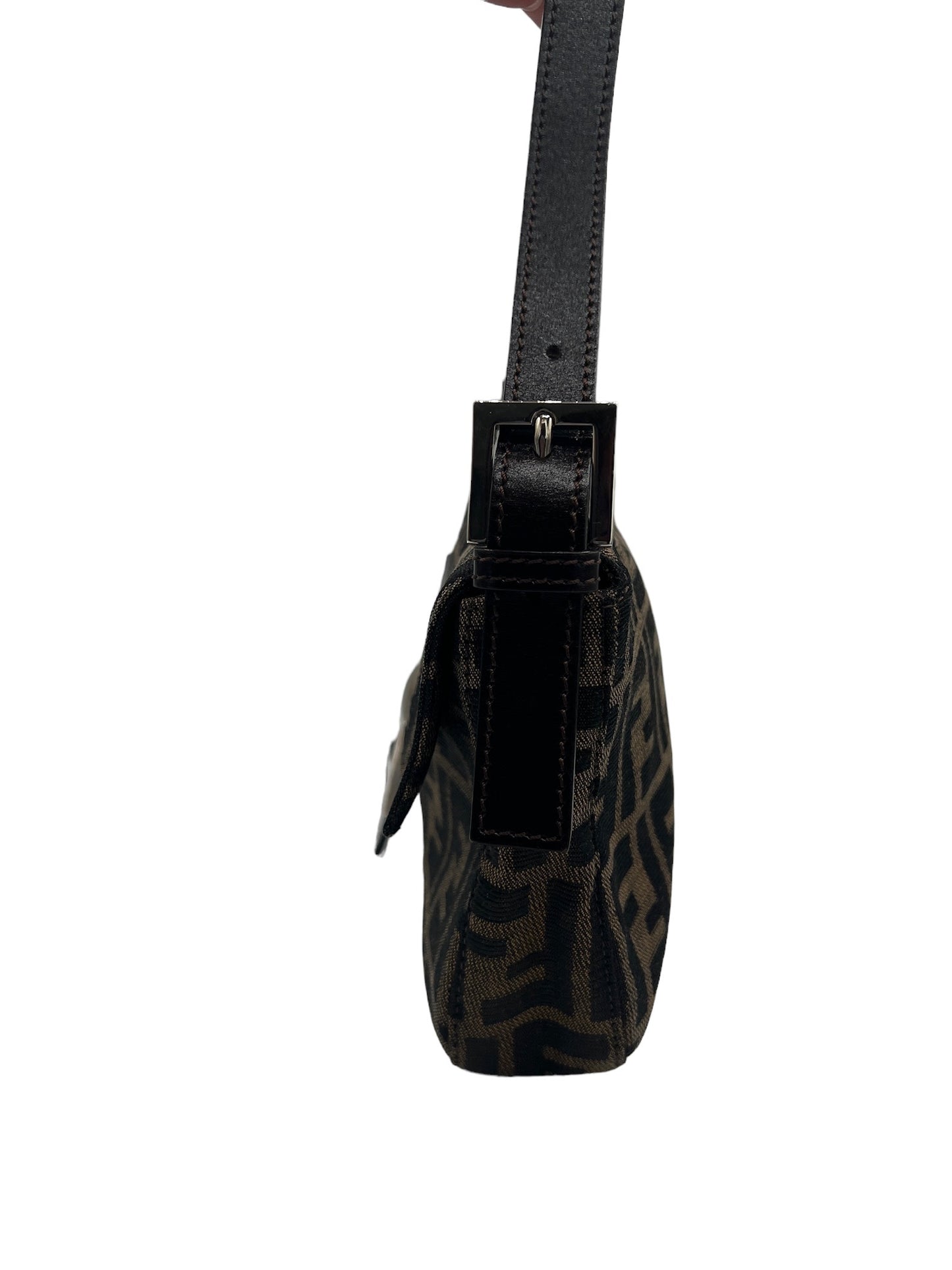 FENDI - Brown Jacquard Baguette Handbag