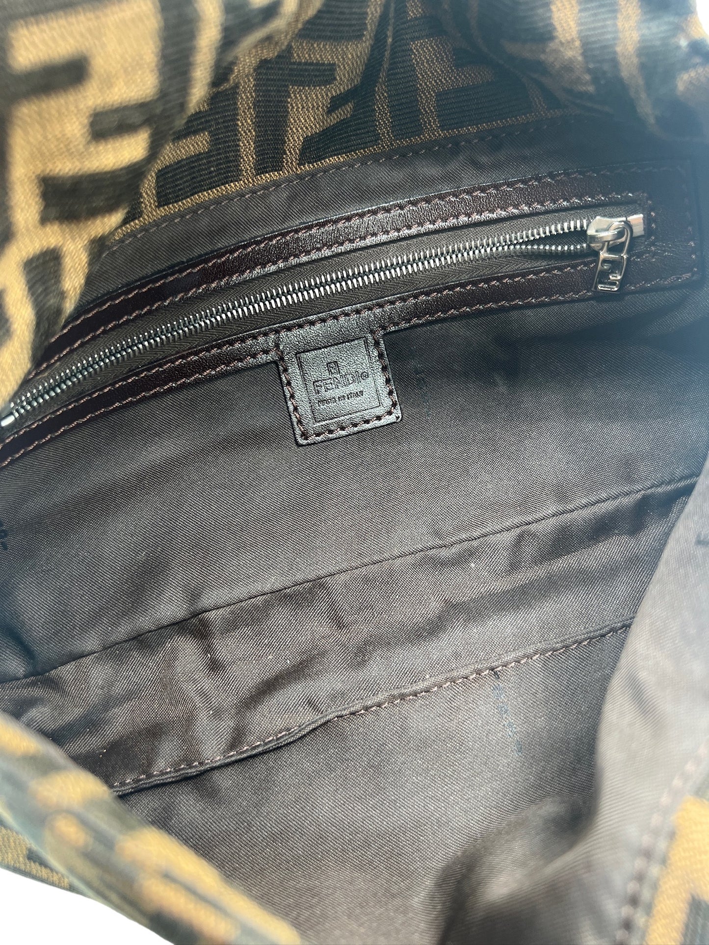 FENDI - Brown Jacquard Baguette Handbag