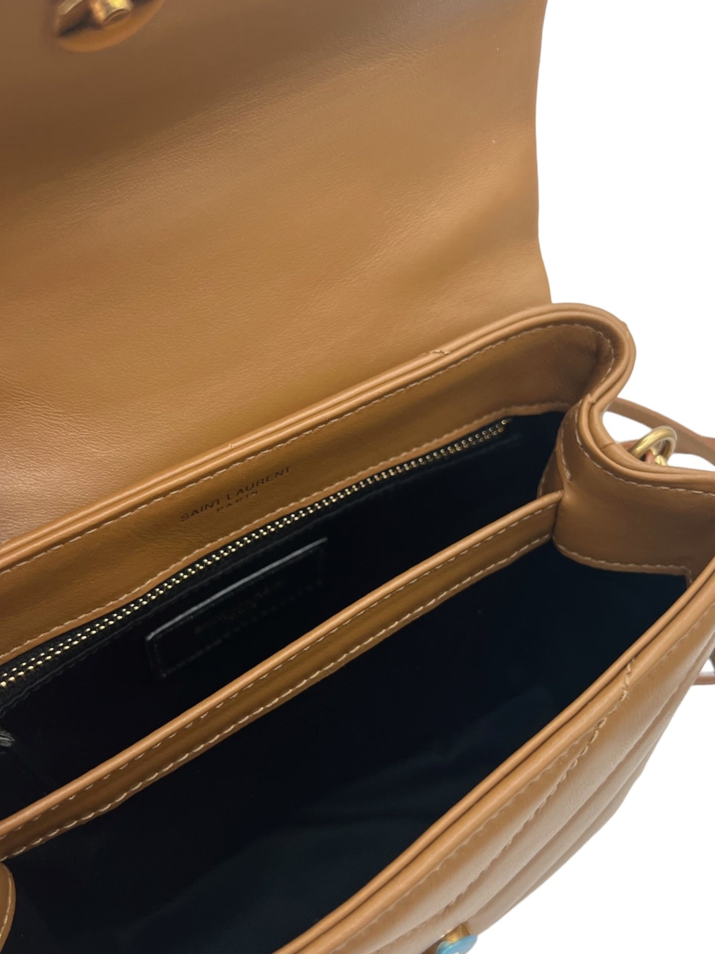 SAINT LAURENT - Bolso de mano Toy Loulou con monograma acolchado en piel de becerro marrón