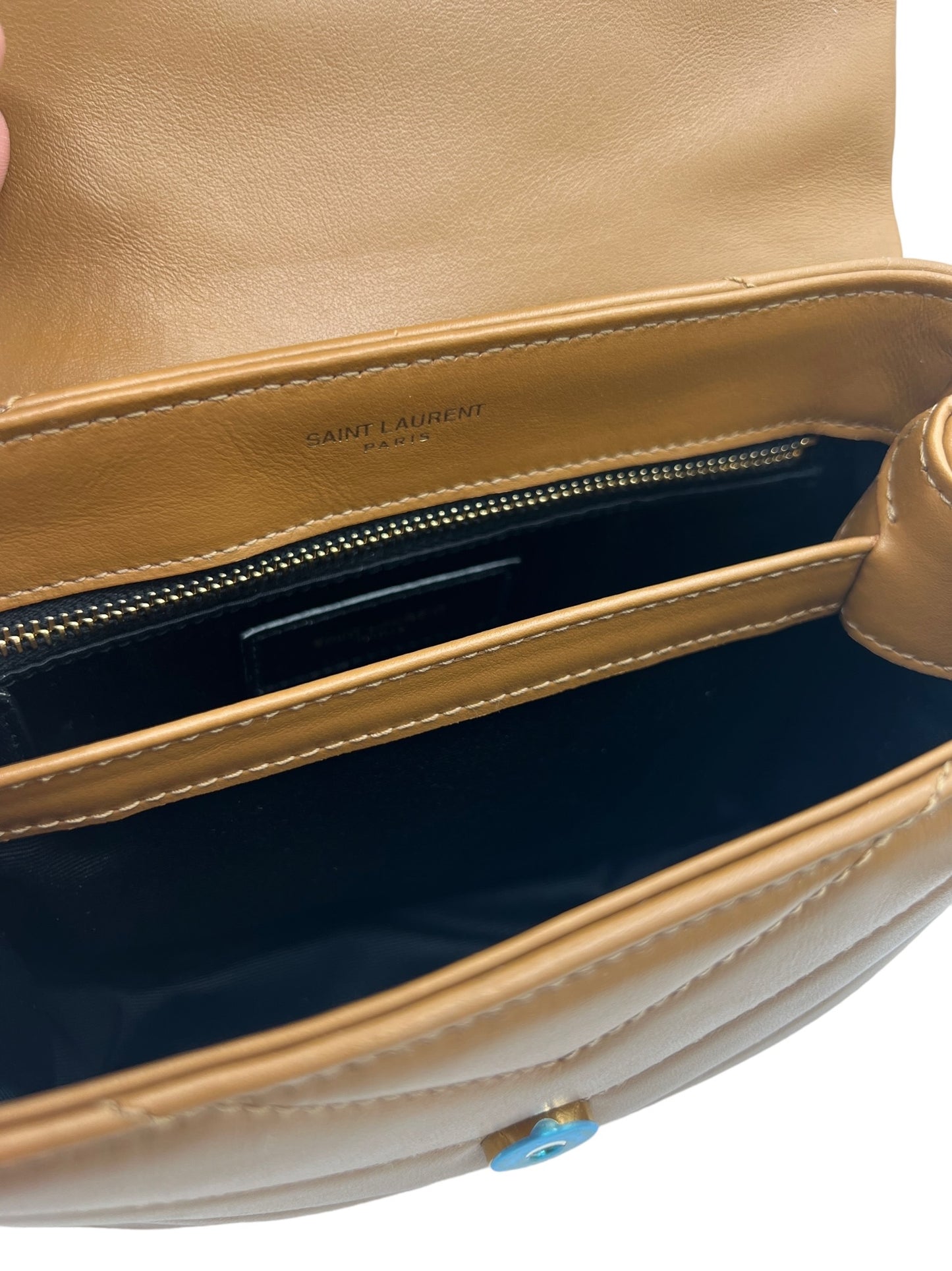 SAINT LAURENT - Bolso de mano Toy Loulou con monograma acolchado en piel de becerro marrón