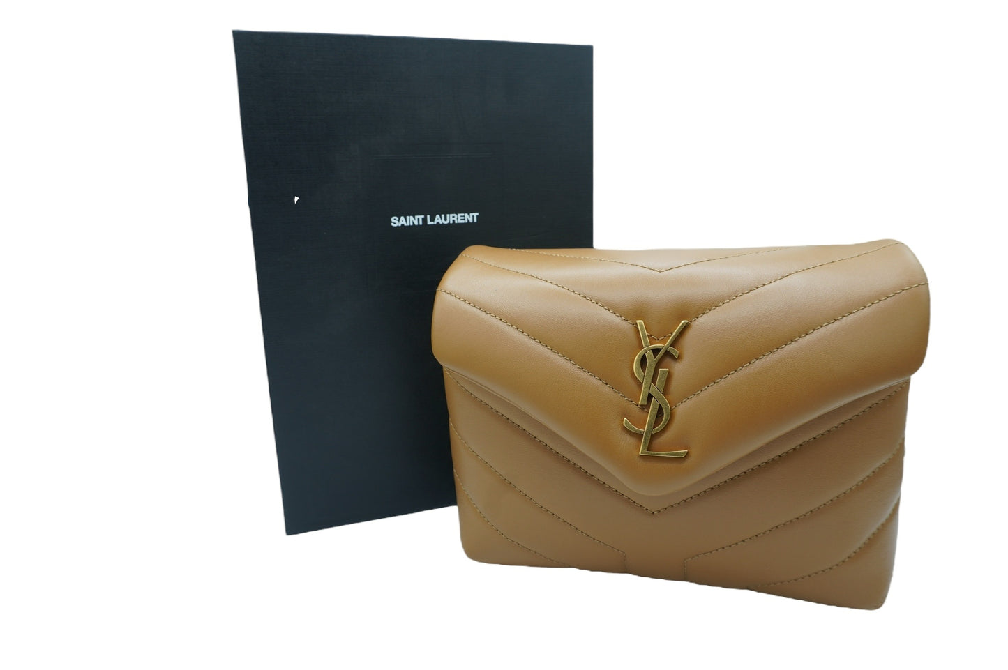 SAINT LAURENT - Bolso de mano Toy Loulou con monograma acolchado en piel de becerro marrón