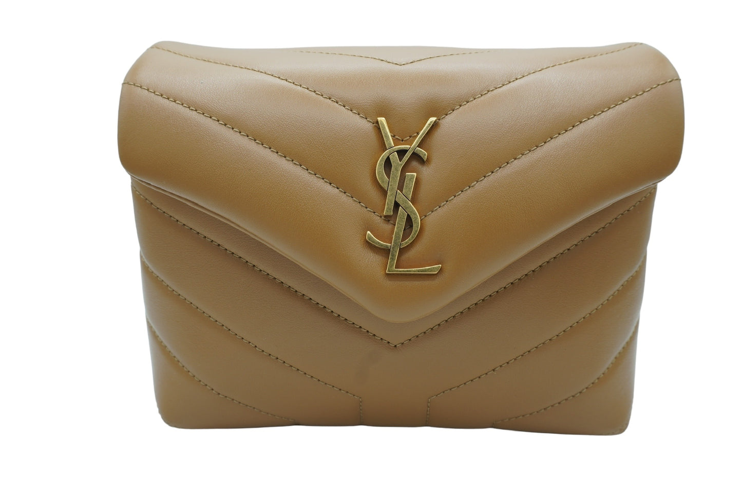 SAINT LAURENT - Bolso de mano Toy Loulou con monograma acolchado en piel de becerro marrón
