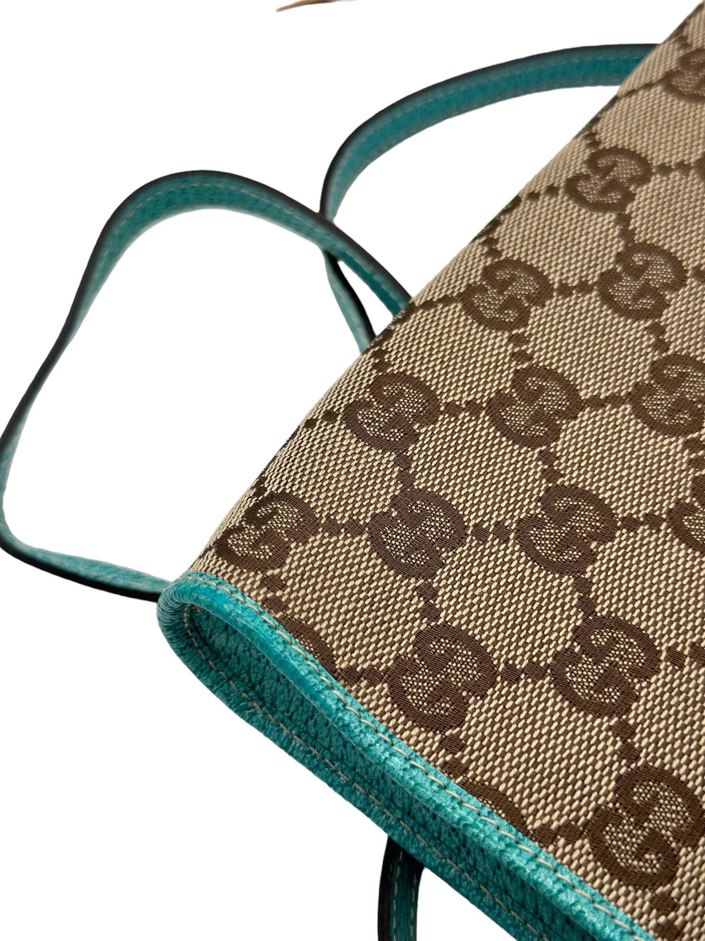 PRE-OWNED GG Monogram Bamboo Bar Clutch Turquoise Crossbody Bag