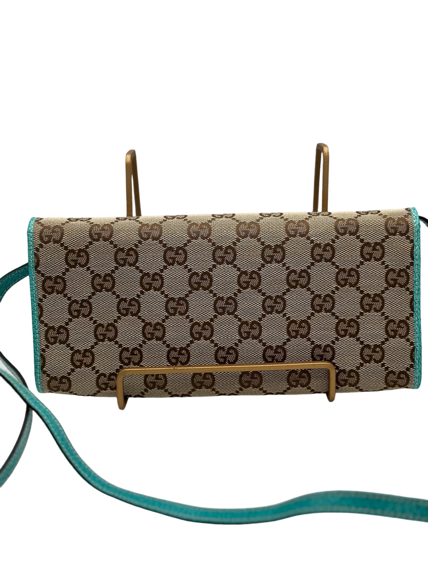 PRE-OWNED GG Monogram Bamboo Bar Clutch Turquoise Crossbody Bag