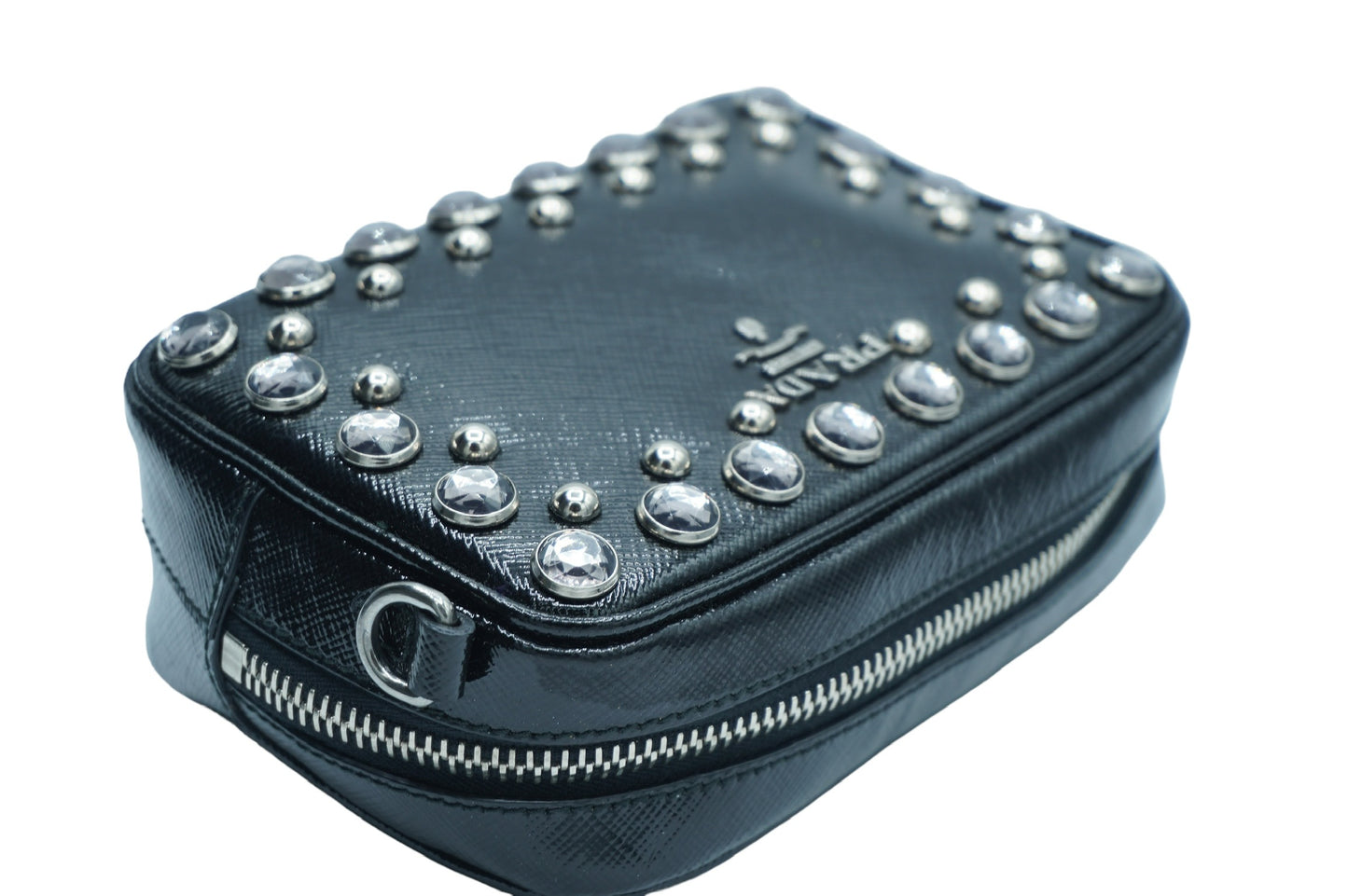 PRADA - Black Silver Clear Saffiano Leather Shoulder Bag
