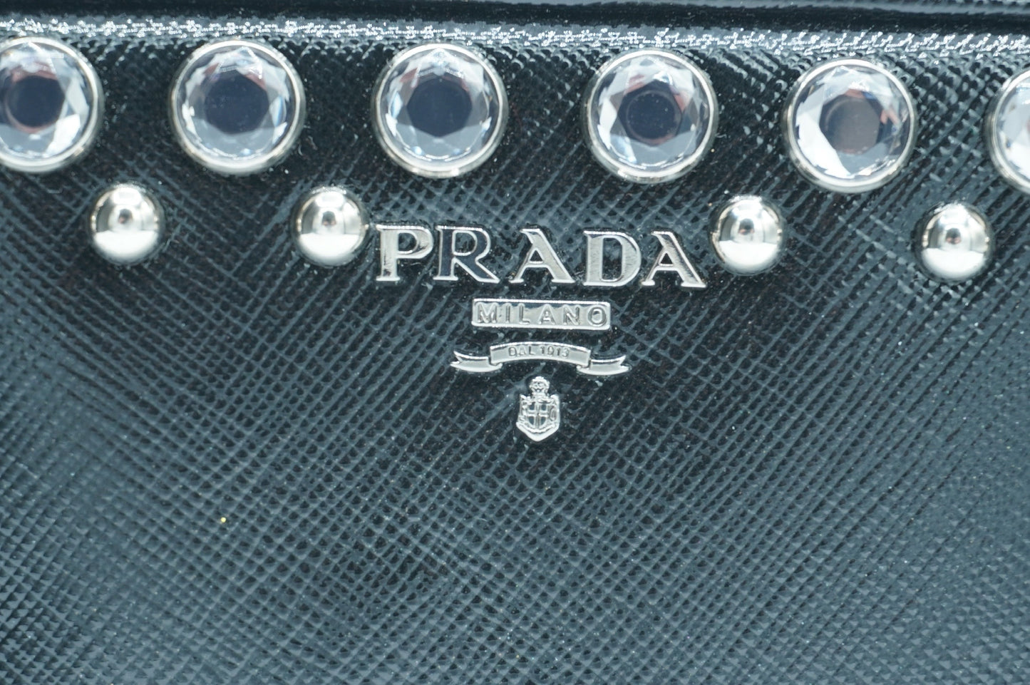 PRADA - Black Silver Clear Saffiano Leather Shoulder Bag