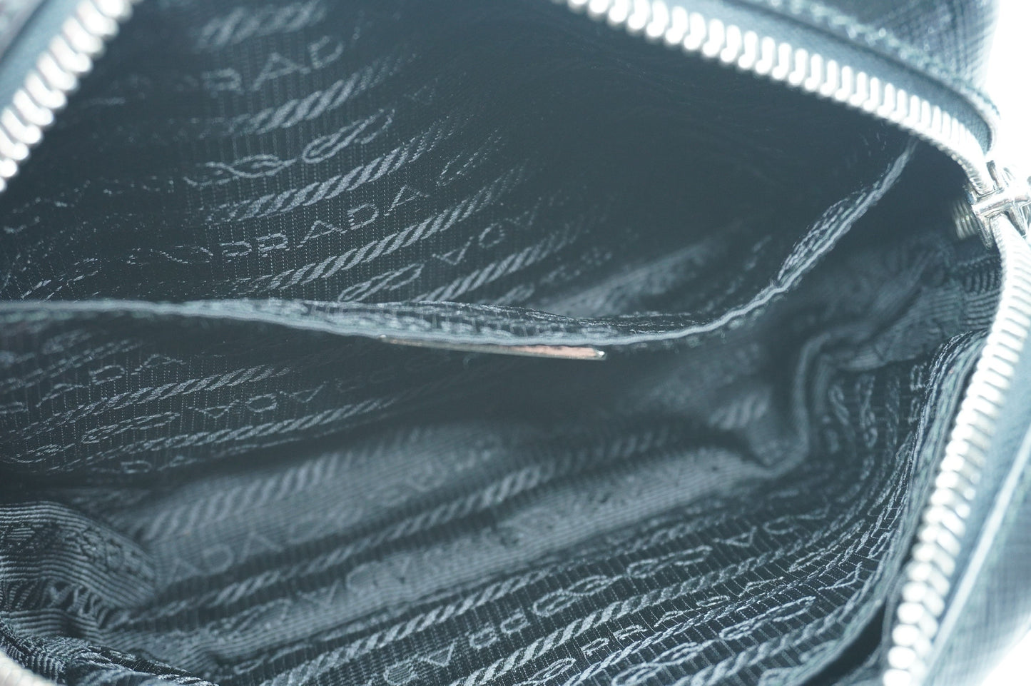 PRADA - Black Silver Clear Saffiano Leather Shoulder Bag