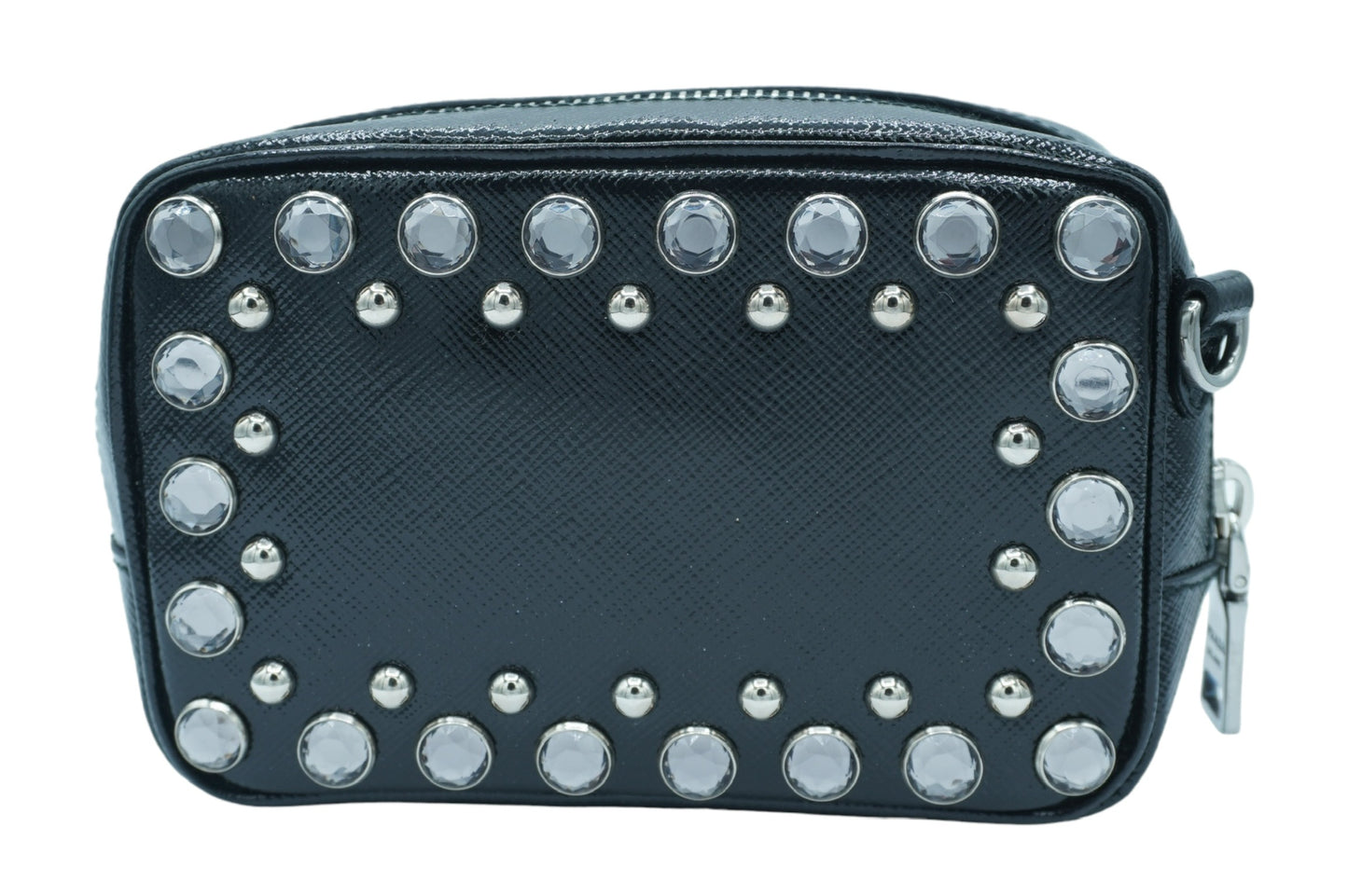 PRADA - Black Silver Clear Saffiano Leather Shoulder Bag